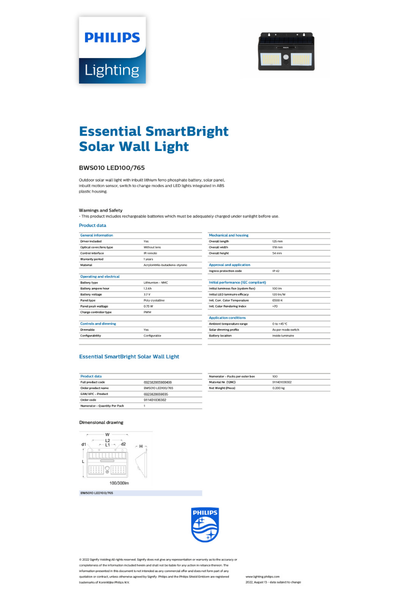 911401836302Philips BWS010 LED100-765 6500K IP65 Solar Duvar Apliği
