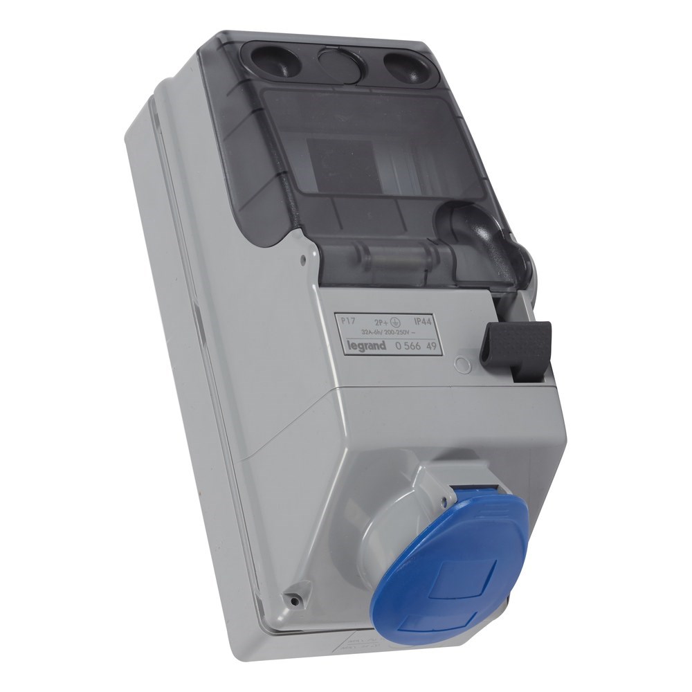 LEGRAND 056641Legrand P17 endüstriyel tip kilitli priz kutusu 200/250V 16A 2P+T IP44Legrand Kilitli priz kutusu 125x280, 230 V, 16A, 2P+T - IP44{ubercoelektromarket}
