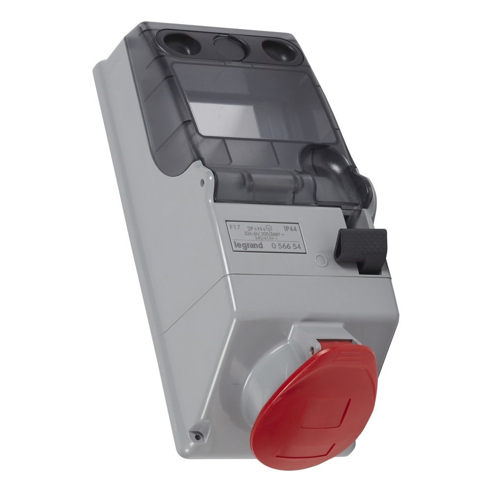 LEGRAND 056654Legrand P17 endüstriyel tip kilitli priz kutusu 200/250V 32A 3P+N+T IP44Legrand Kilitli priz kutusu 125x280, 400 V, 32A, 3P+N+T{ubercoelektromarket}