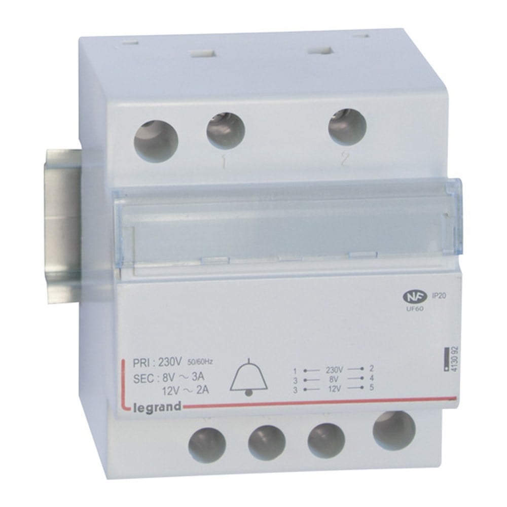 LEGRAND 413092Legrand Raya montaj Etiketli zil trafosu 230/12V-8V AC 2modül Güç 24VALegrand Raya montaj Etiketli zil trafosu 230-12V-8V AC{ubercoelektromarket}