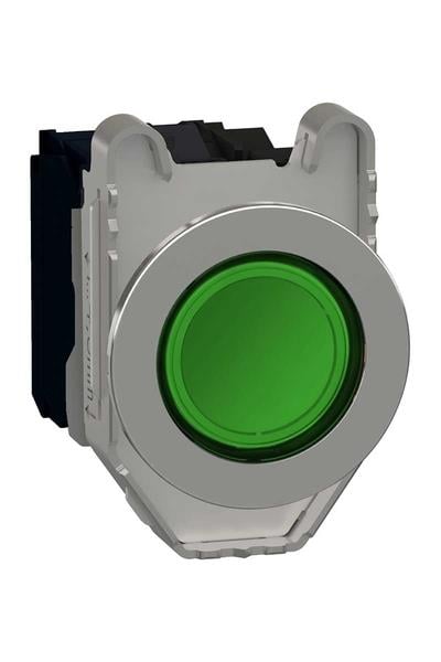 Schneider 230VAC 1NA+1NK Yeşil Gömülü Işıklı Yaylı Led Kumanda Butonu XB4FW33M5