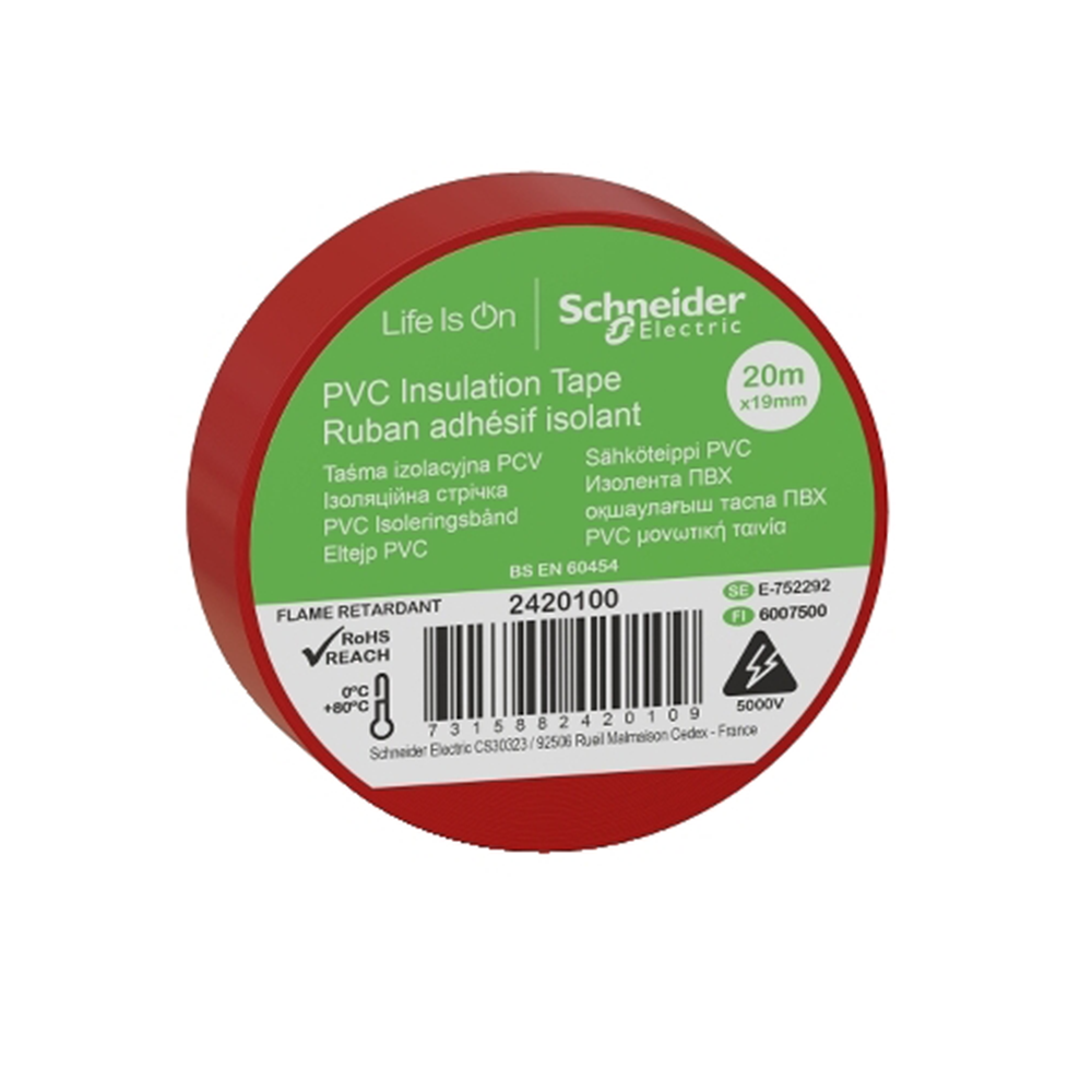 Schneider 2420100 8 Adet 19mmx20m Kırmızı İzole Elektrik Bandı