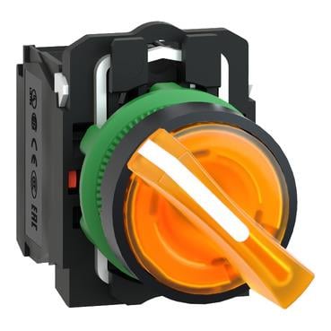 Schneider turuncu eksiksiz ışıklı mandal buton Ø22 2 konumlu sabit 1NA+1NK 230V
