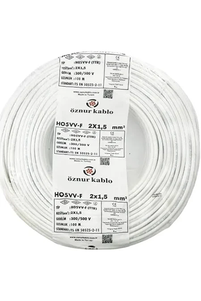 OZN-TTR(2x1.5mm²)-BYZÖznur TTR 2x1.5mm²  Beyaz Renk Kablo