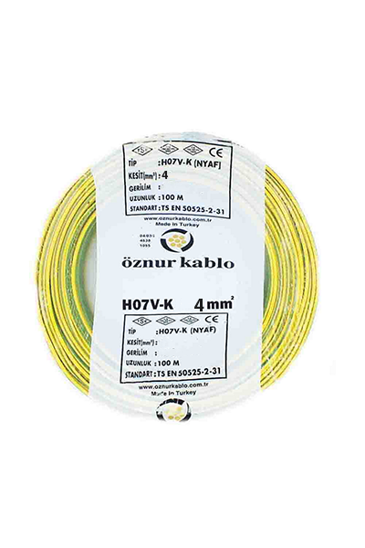 OZN-NYAF(1x4mm²)-S/YÖznur NYAF 1x4mm² Sarı Yeşil Renk Kablo