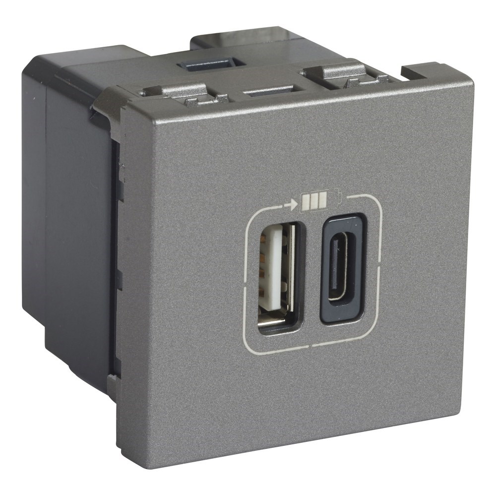 LEGRAND 079392Legrand Sistem Armada - İkili USB Priz, Telefon şarjı için, 5V, 3A, A+C Tipi - AlüminyumLegrand Sistem Armada - İkili USB Priz, Telefon şarjı için{ubercoelektromarket}