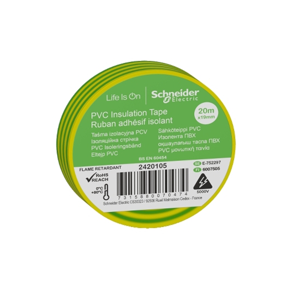 Schneider 2420105 19mmx20m Sarı Yeşil İzole Elektrik Bandı