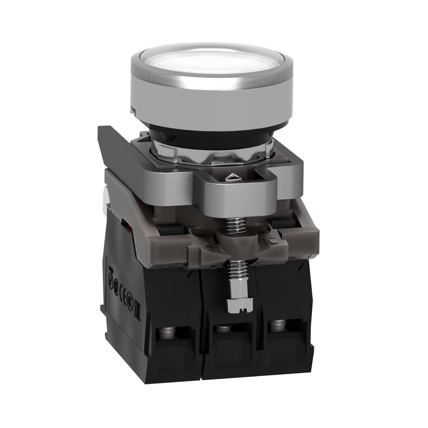 Schneider XB4BW31M5 22mm 220-240V 1NA+1NK Yaylı Dönüşlü Beyaz Işıklı Buton