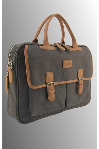 Unisex Kanvas Su Geçirmez Cepli 15.6 İnç Laptop Evrak Çantası