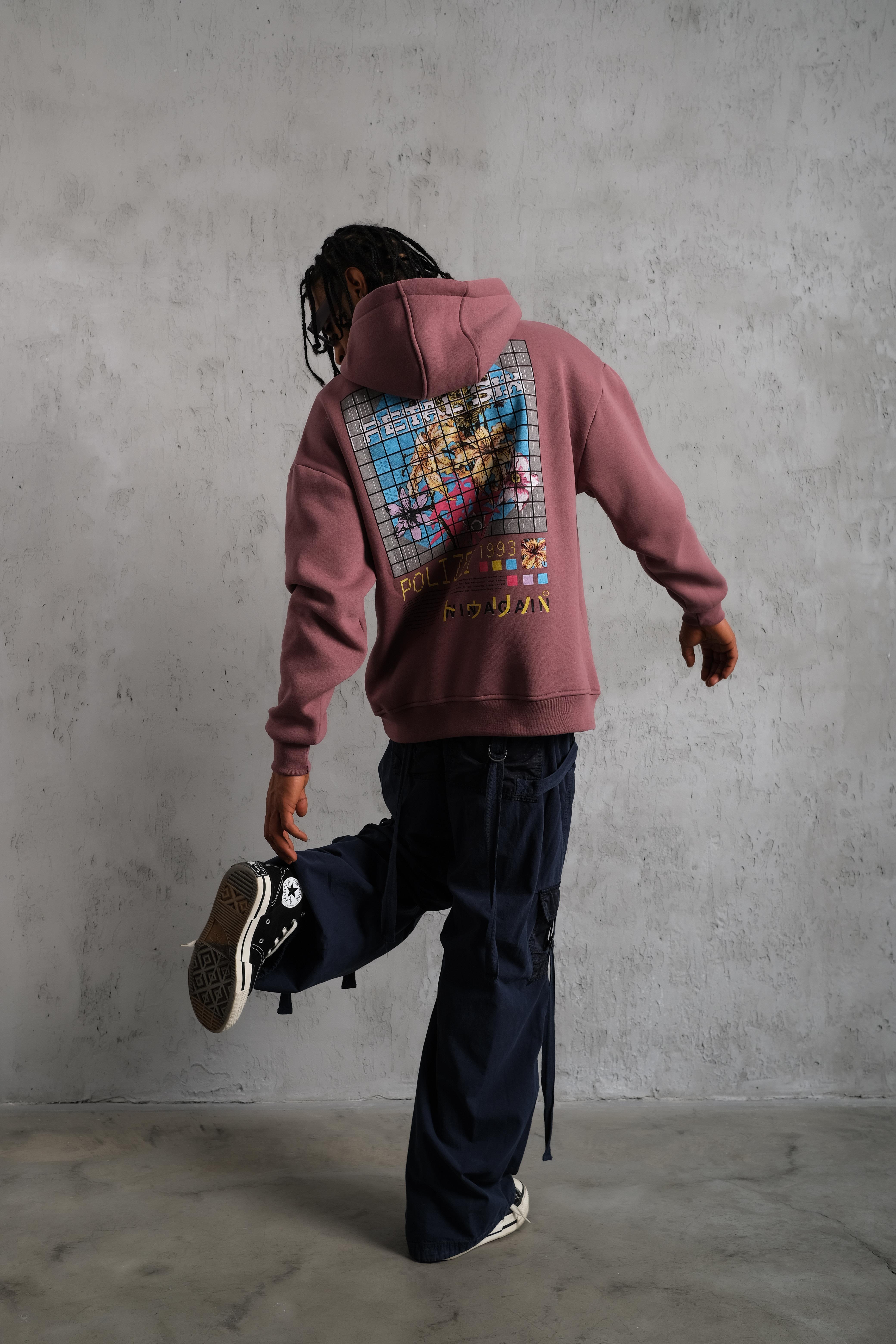Halı Desenli Sweatshirt Gül Kurusu