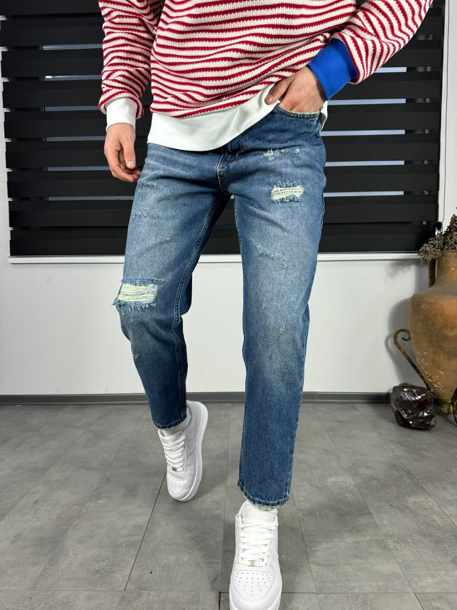Mavi Yırtık Boyfriend Jean