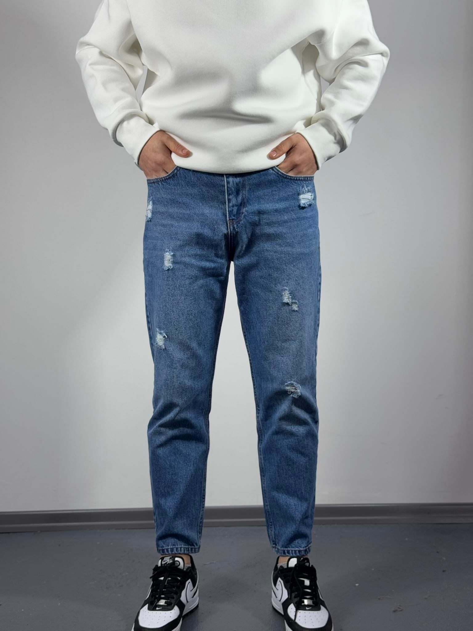 Mavi Yırtmaçlı Boyfriend Pantolon