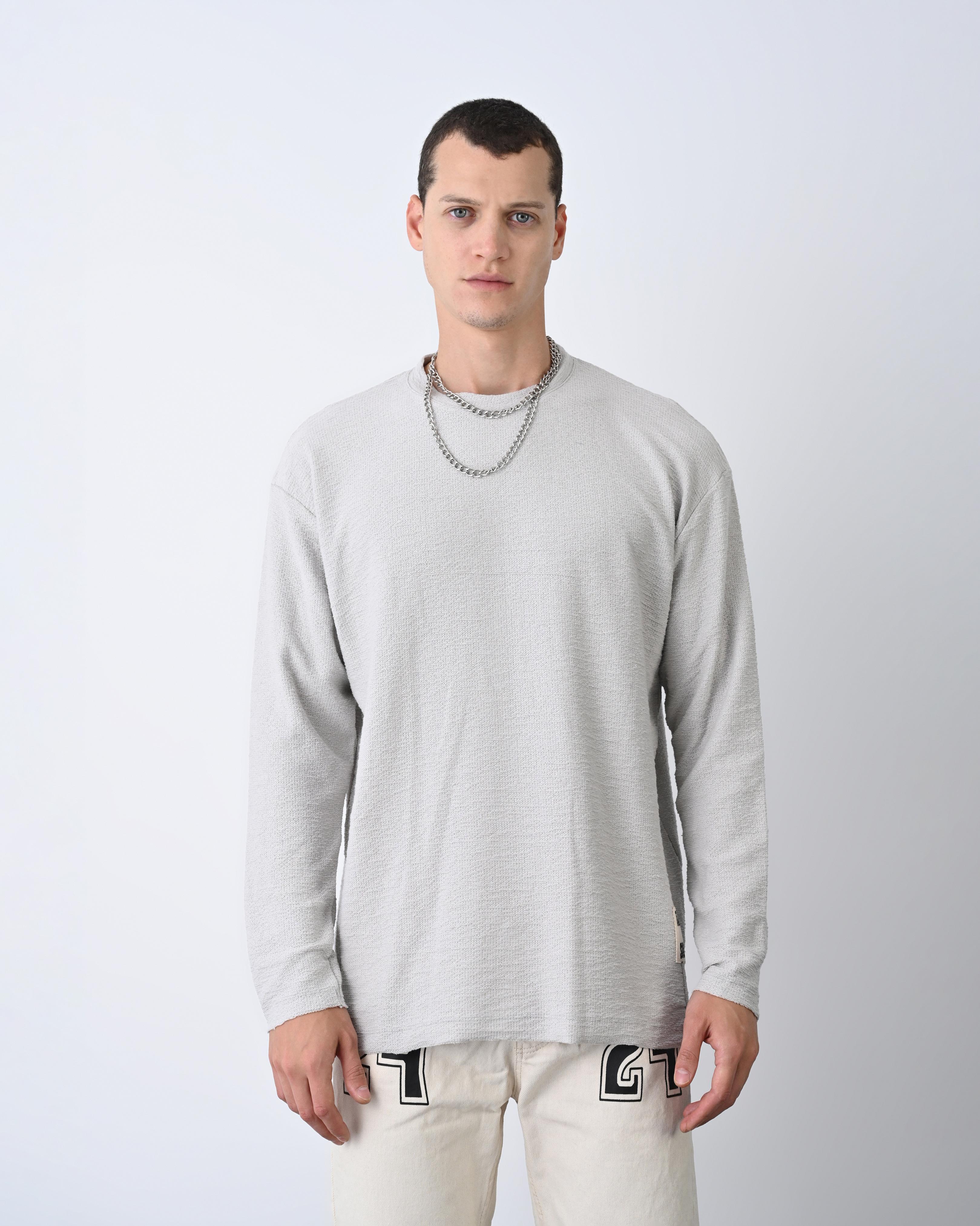 Örgü Desenli Basic Sweat Gri