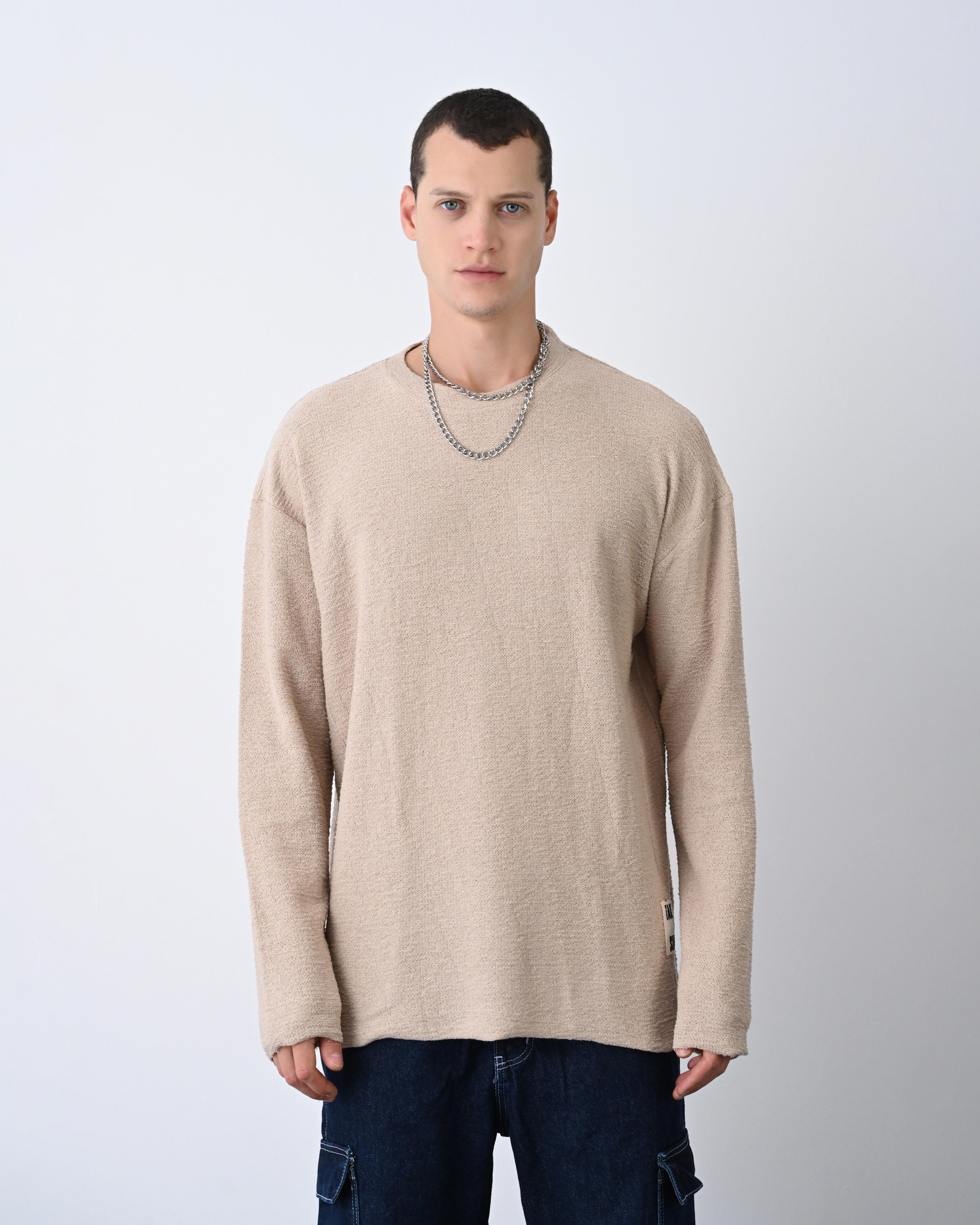 Örgü Desenli Sweat Bej