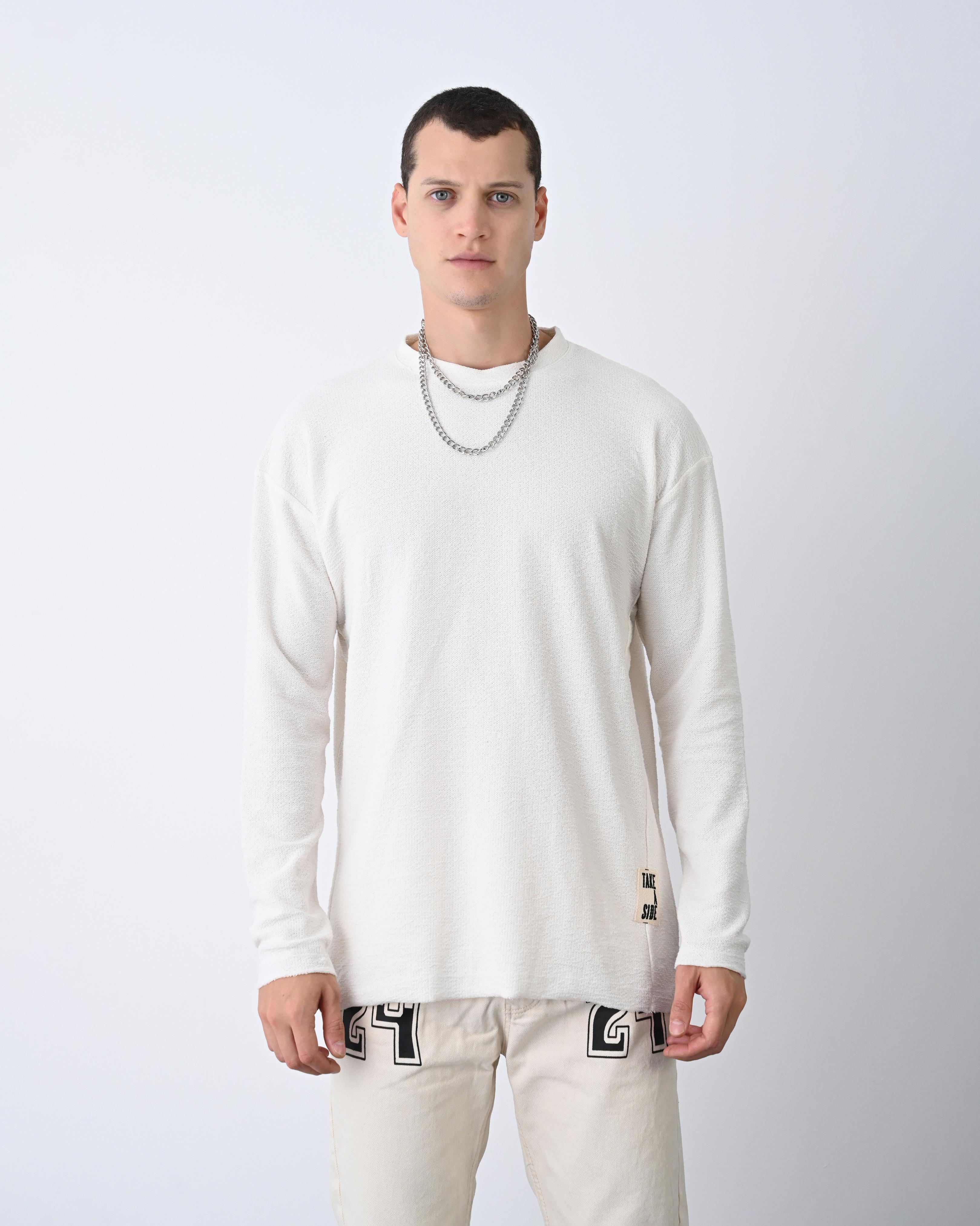 Örgü Desenli Sweat Beyaz