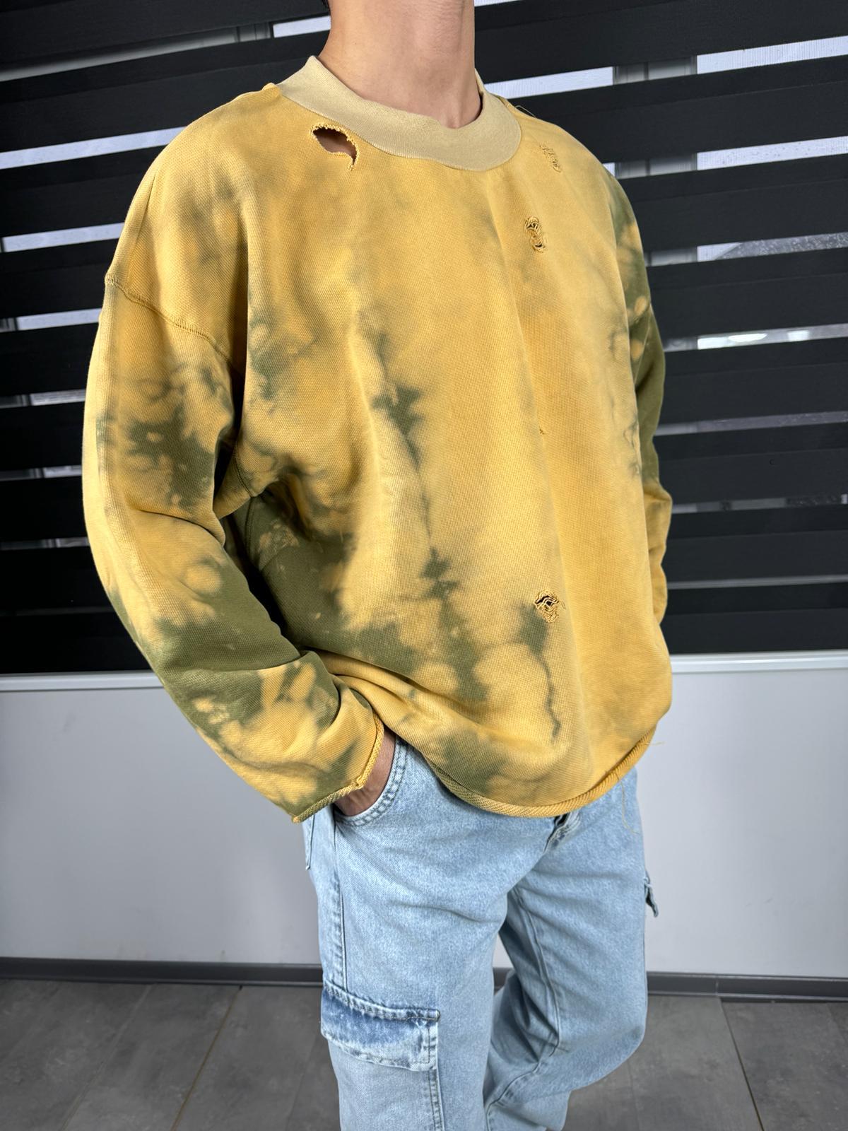 Sarı Yırtık Desenli Sweat