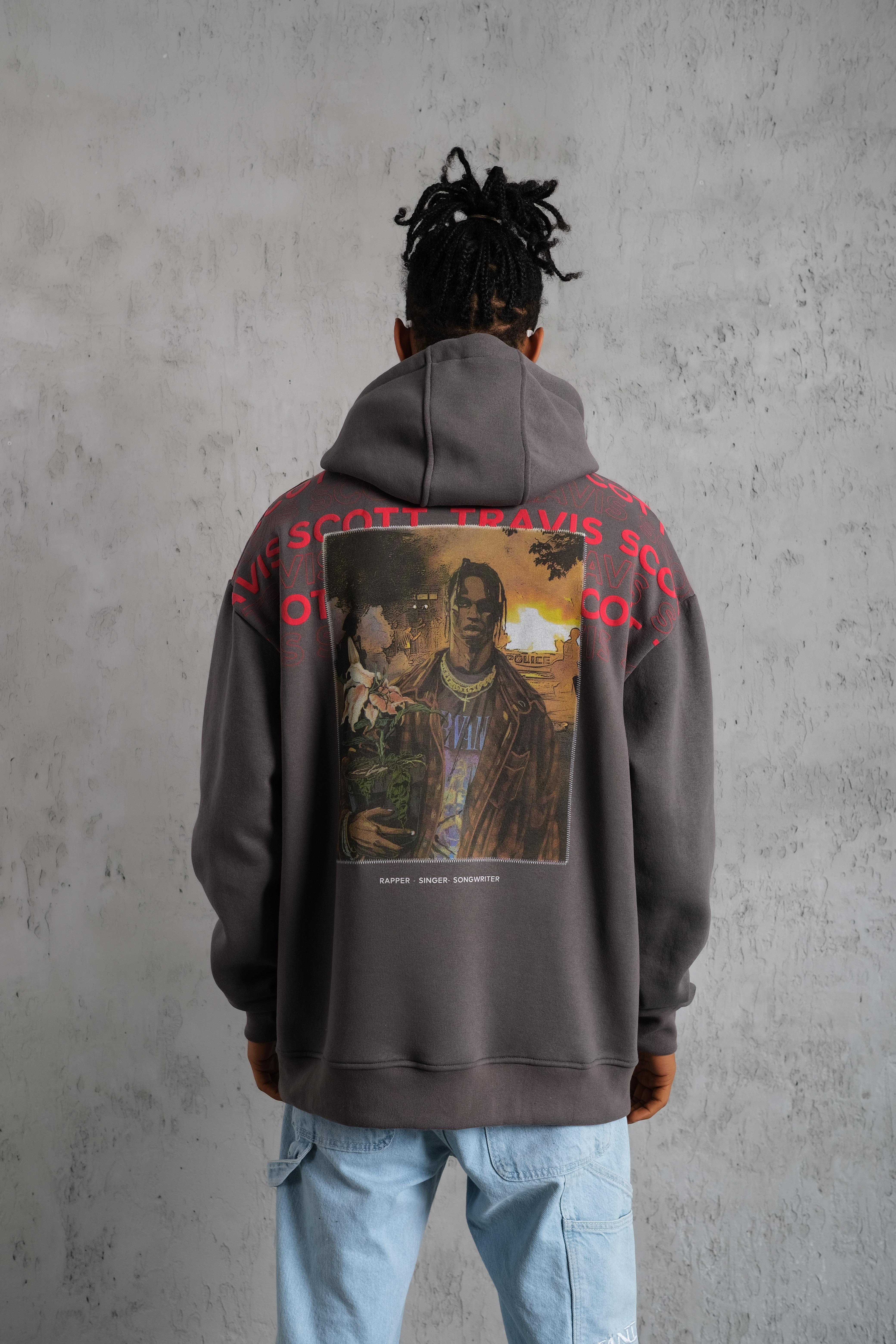 Travis Scott Desenli Sweatshirt Gri