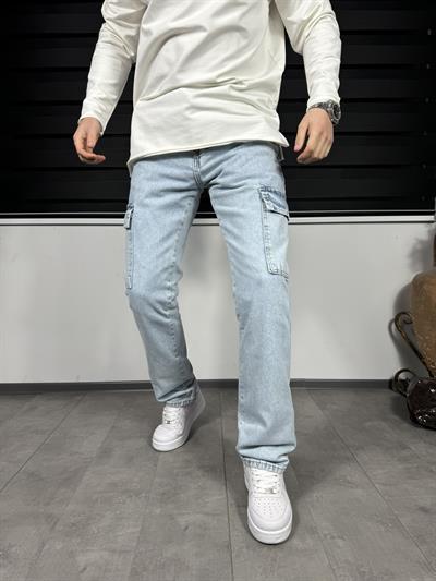 Buz Mavisi Kargo Cepli Baggy Pantolon