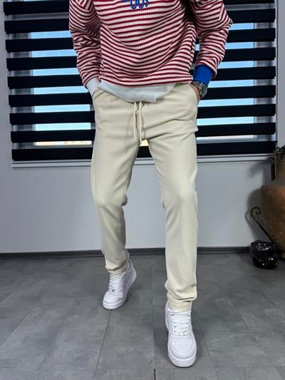 Lastikli Fit Baggy Pantolon Bej