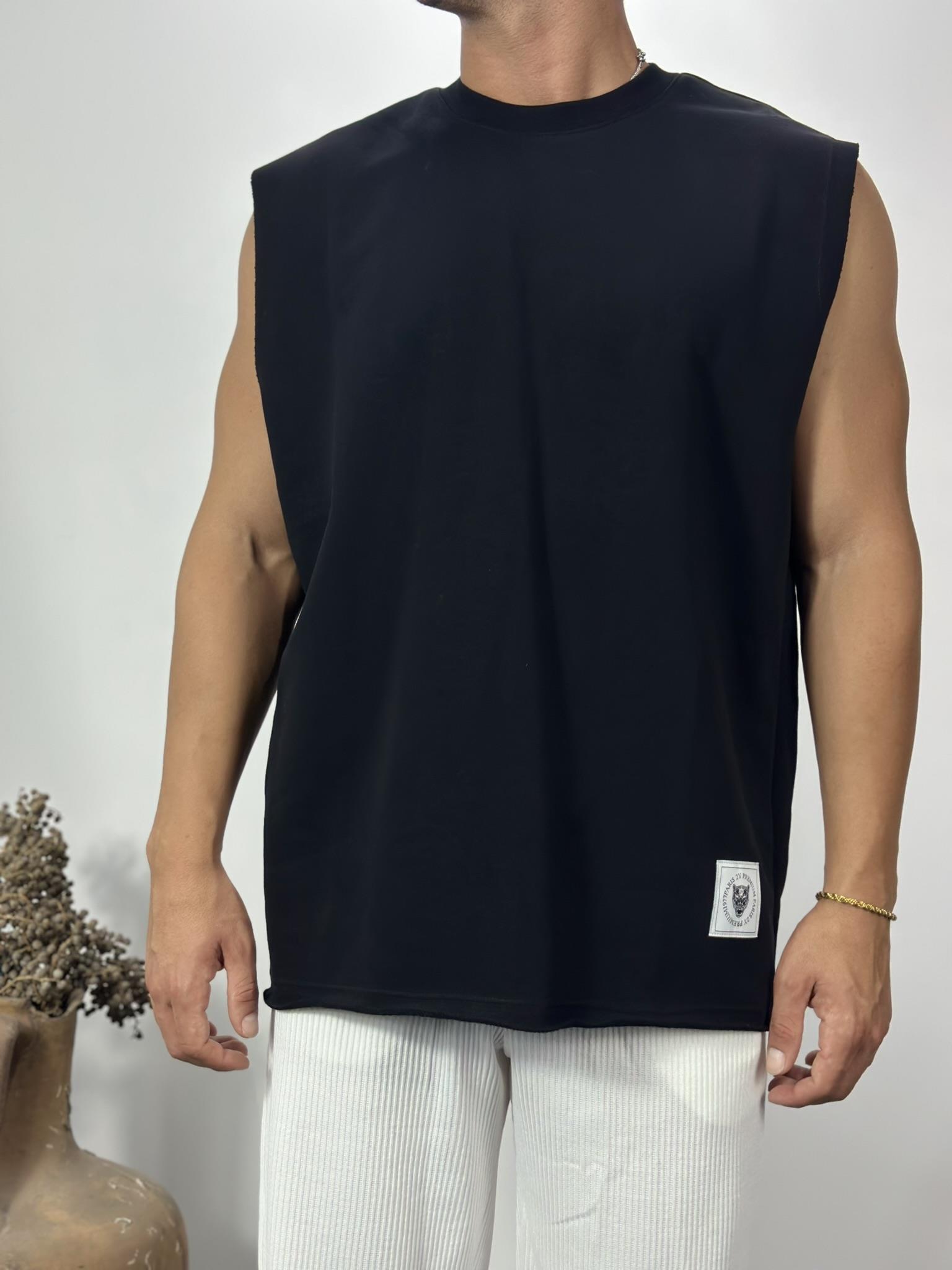 Basic Siyah Sıfır Kollu T-Shirt