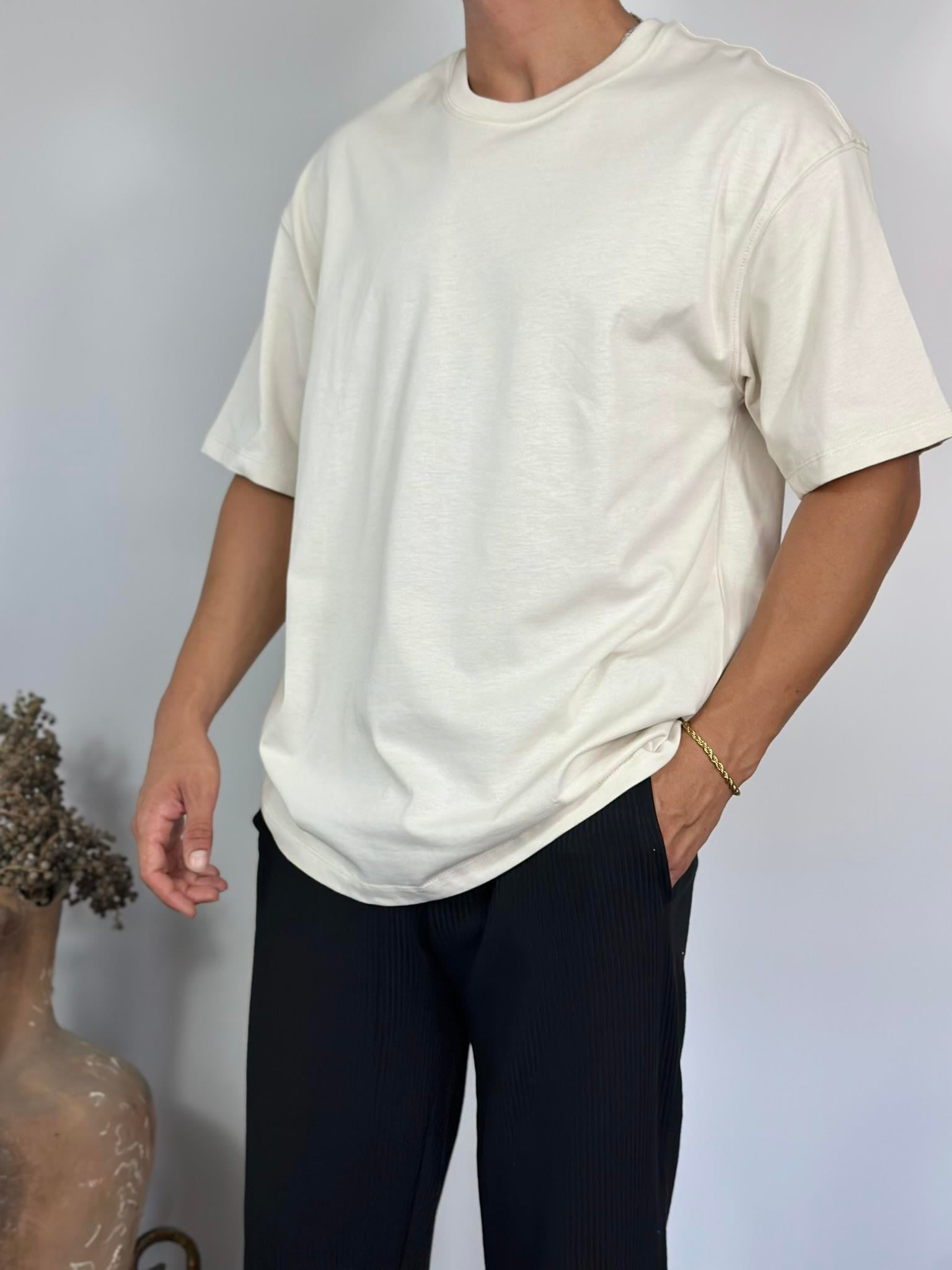 Bej Oversize Basic T-Shirt