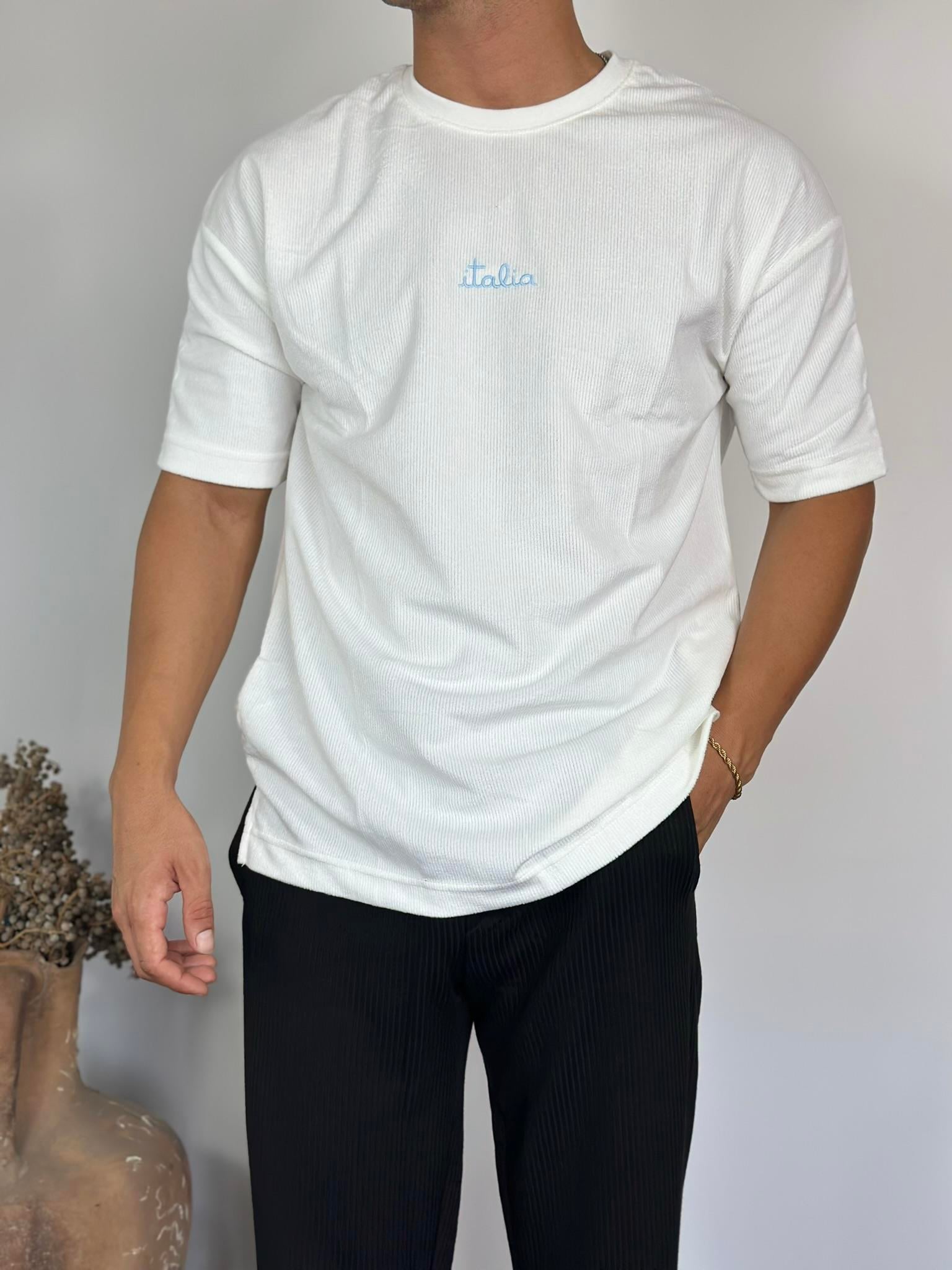 Beyaz İtalia Yazılı T-Shirt