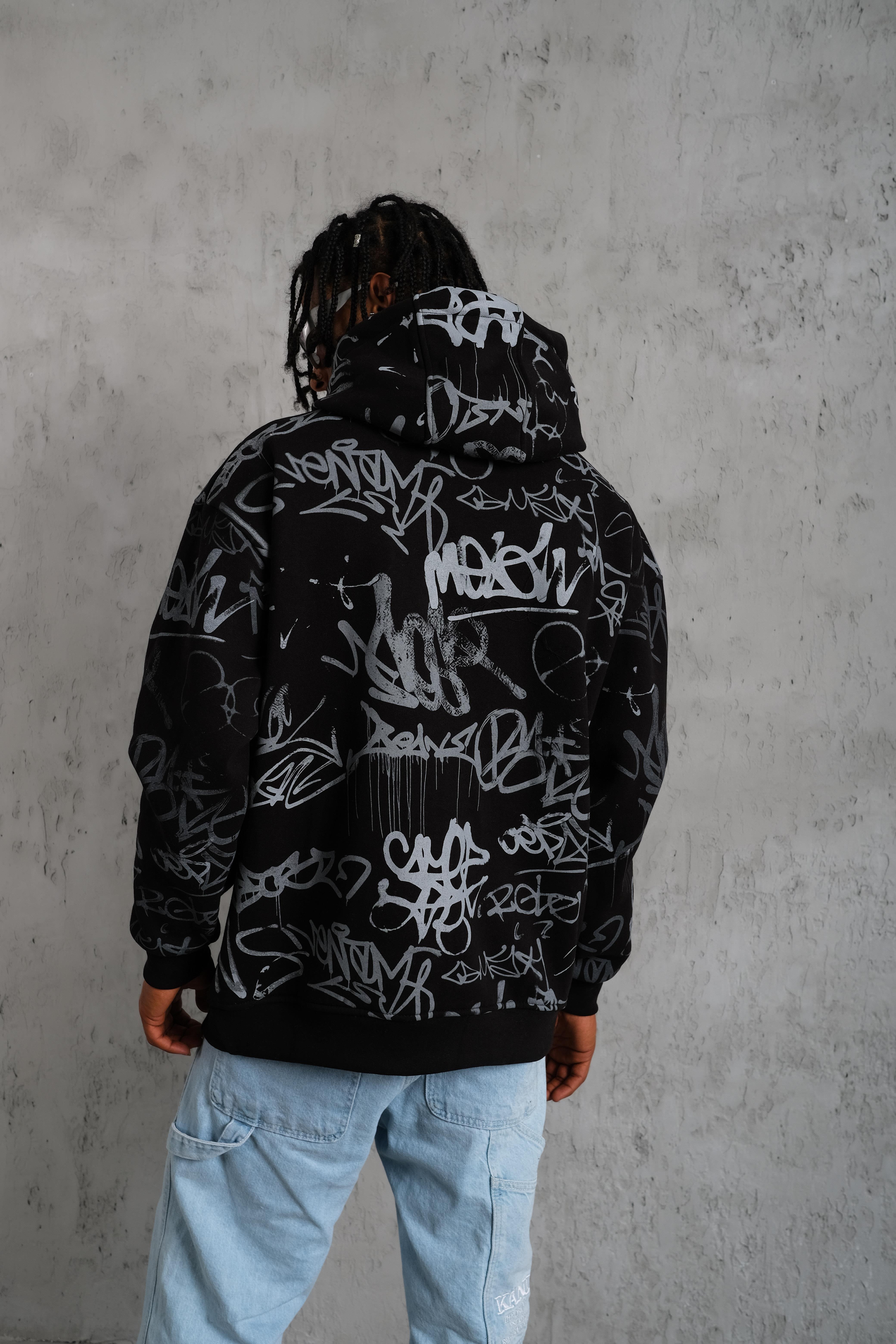 Desenli Sweatshirt Siyah