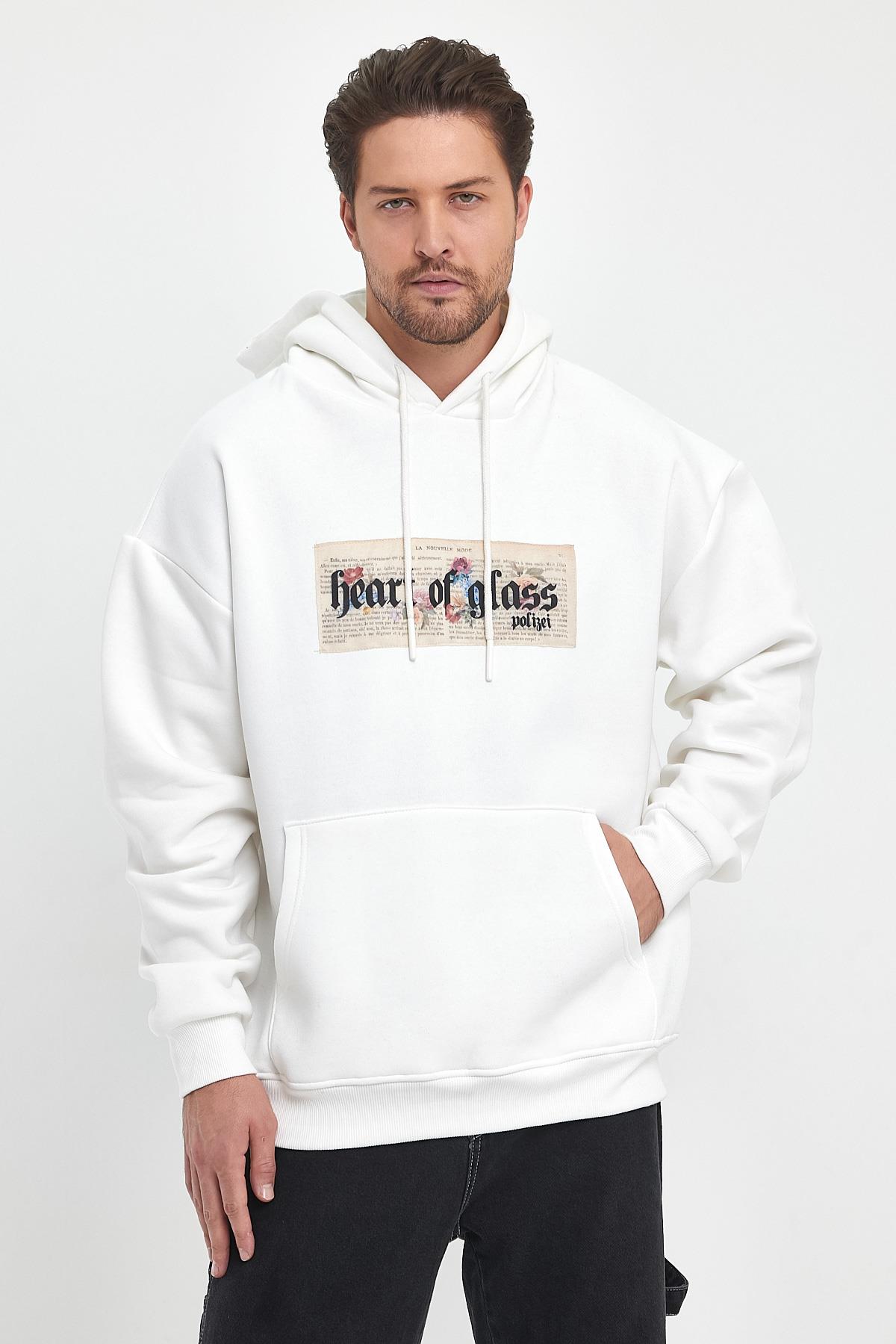 Heart Desenli Sweatshirt Beyaz