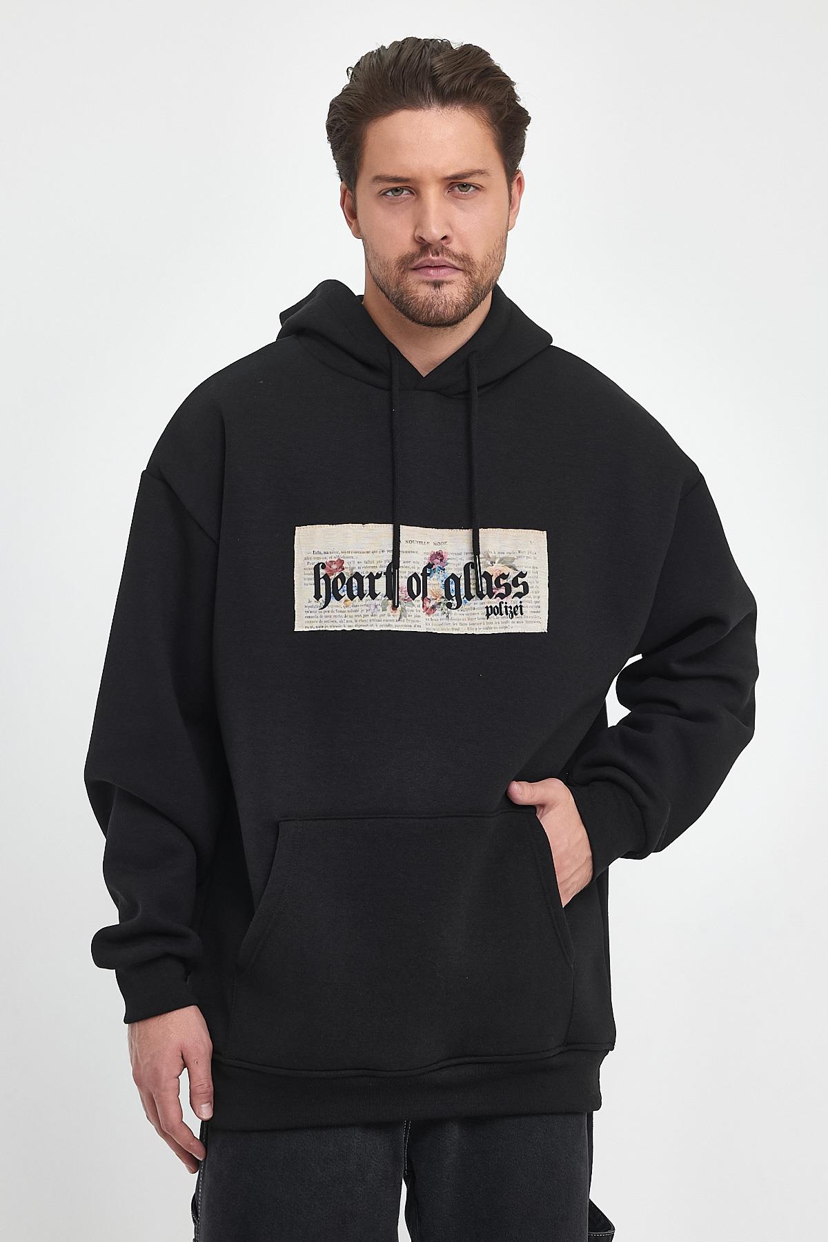 Heart Desenli Sweatshirt Siyah