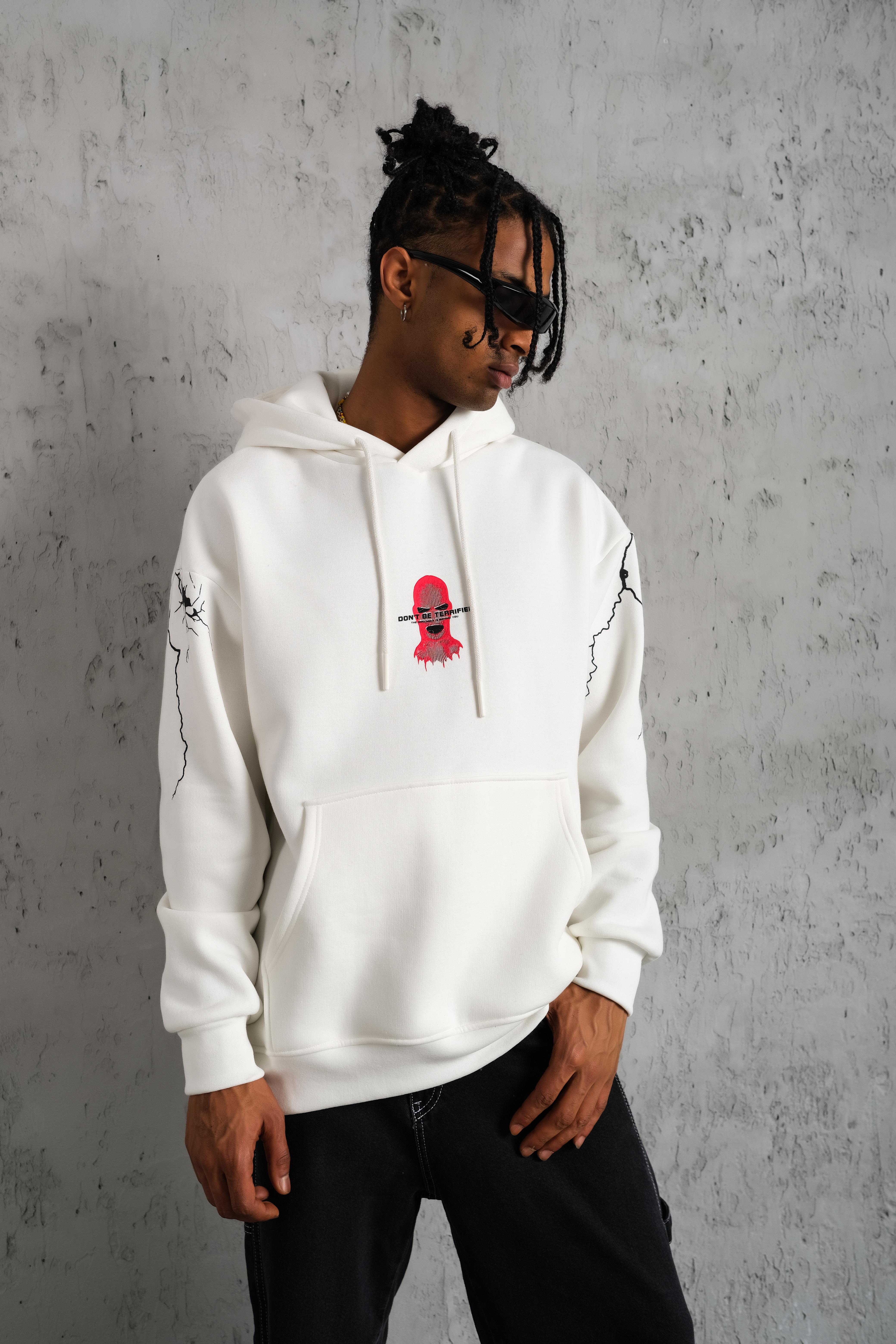 Kabartma Baskılı Sweatshirt Beyaz