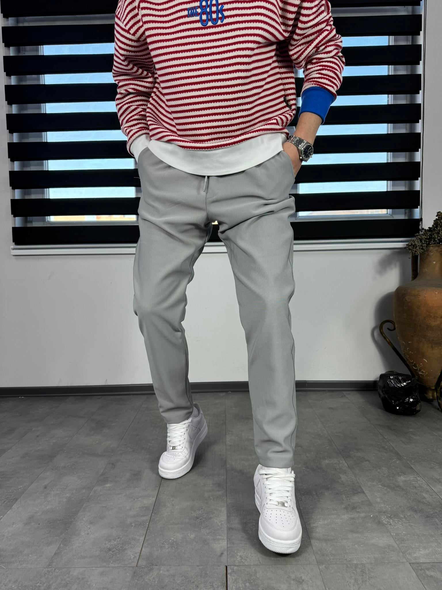 Lastikli Fit Baggy Pantolon Gri