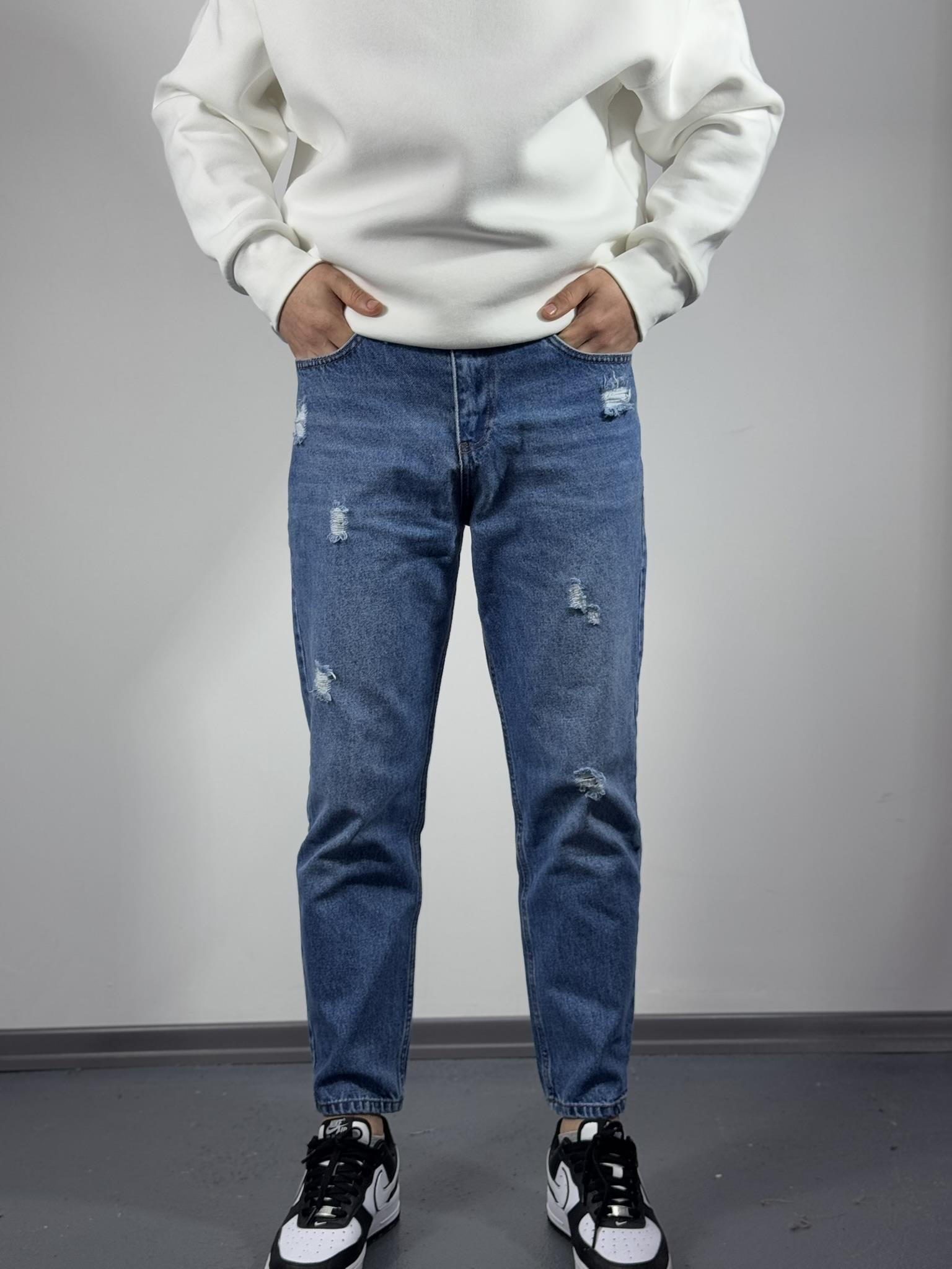 Mavi Yırtmaçlı Boyfriend Pantolon