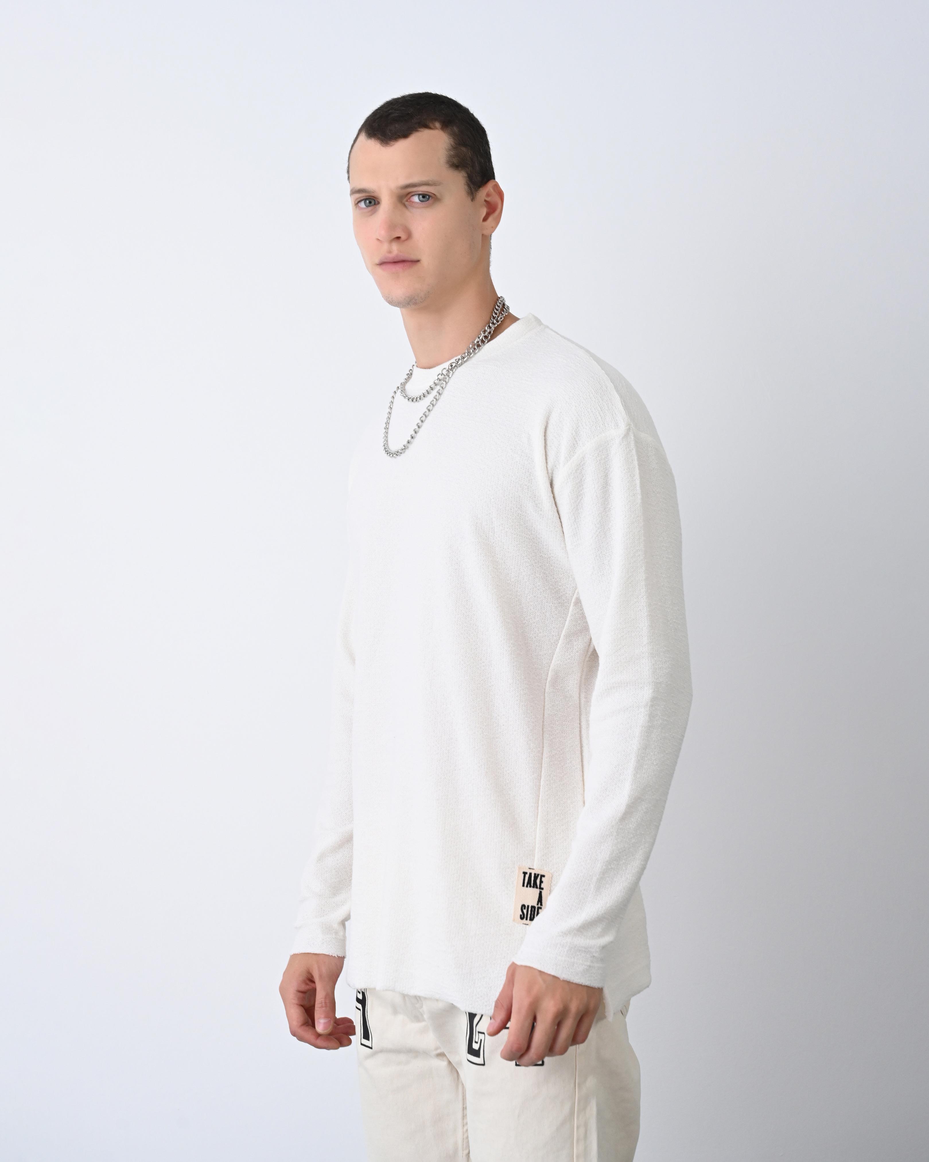 Örgü Desenli Sweat Beyaz