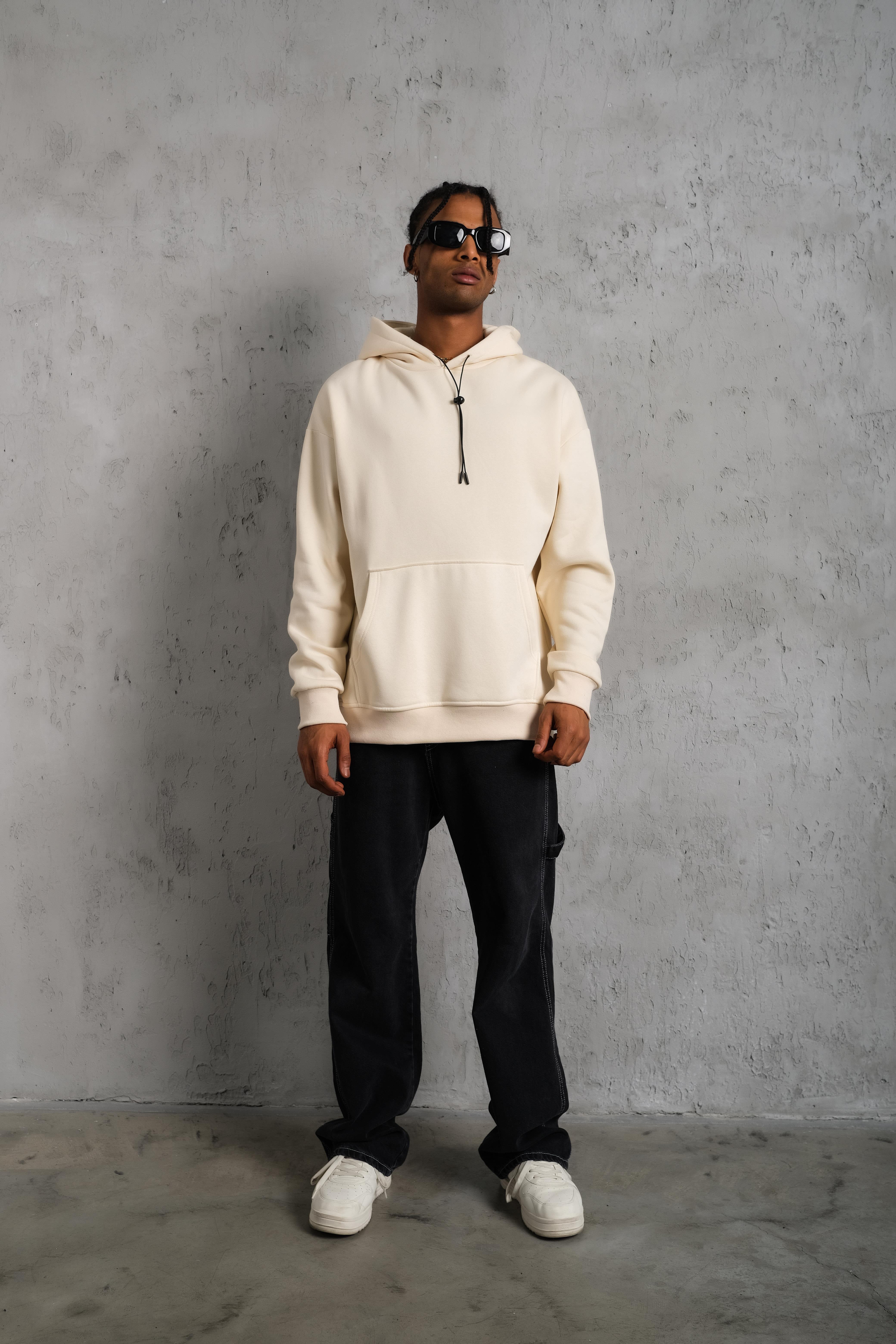 Oversize Kapüşonlu Sweatshirt Bej