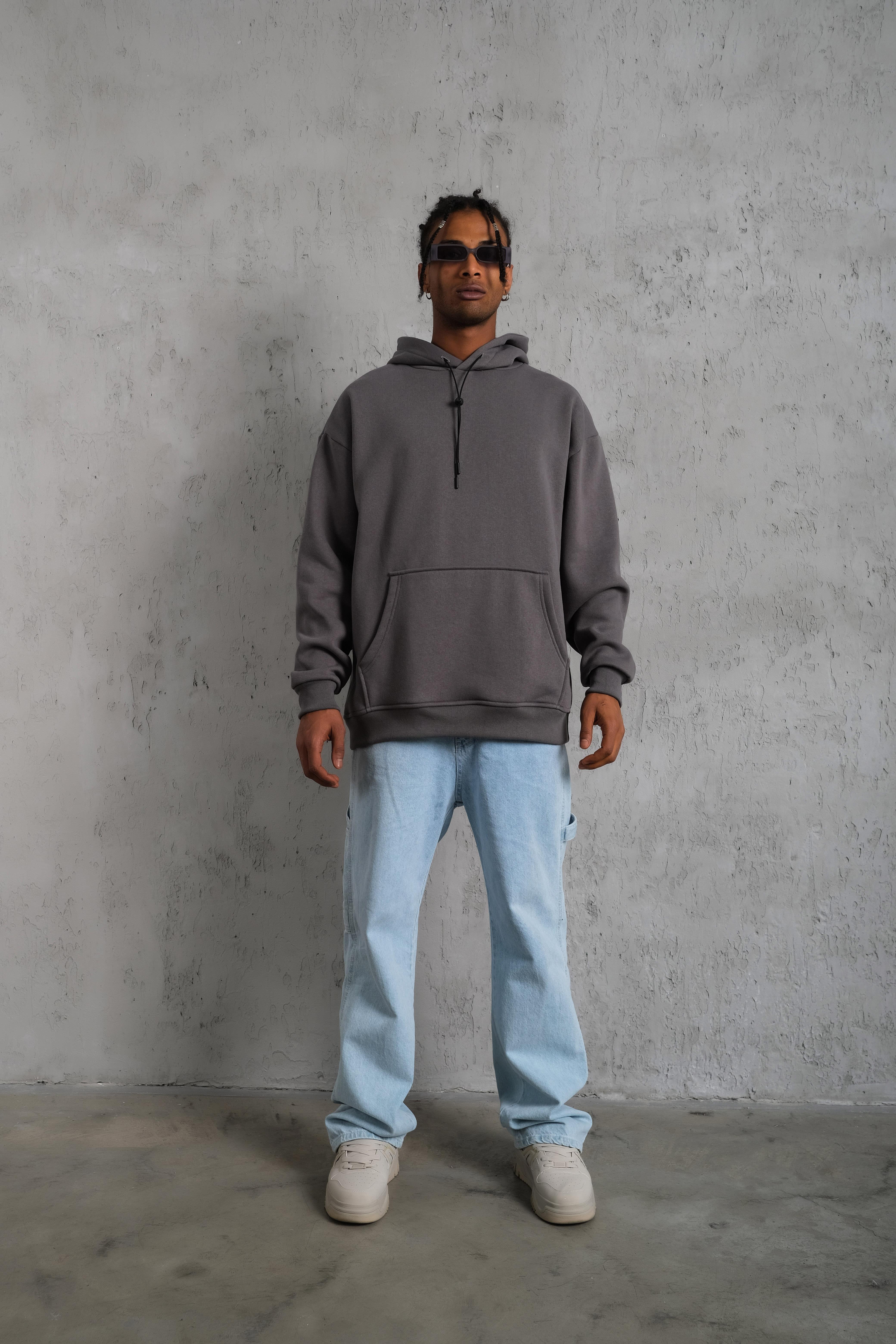 Oversize Kapüşonlu Sweatshirt Gri