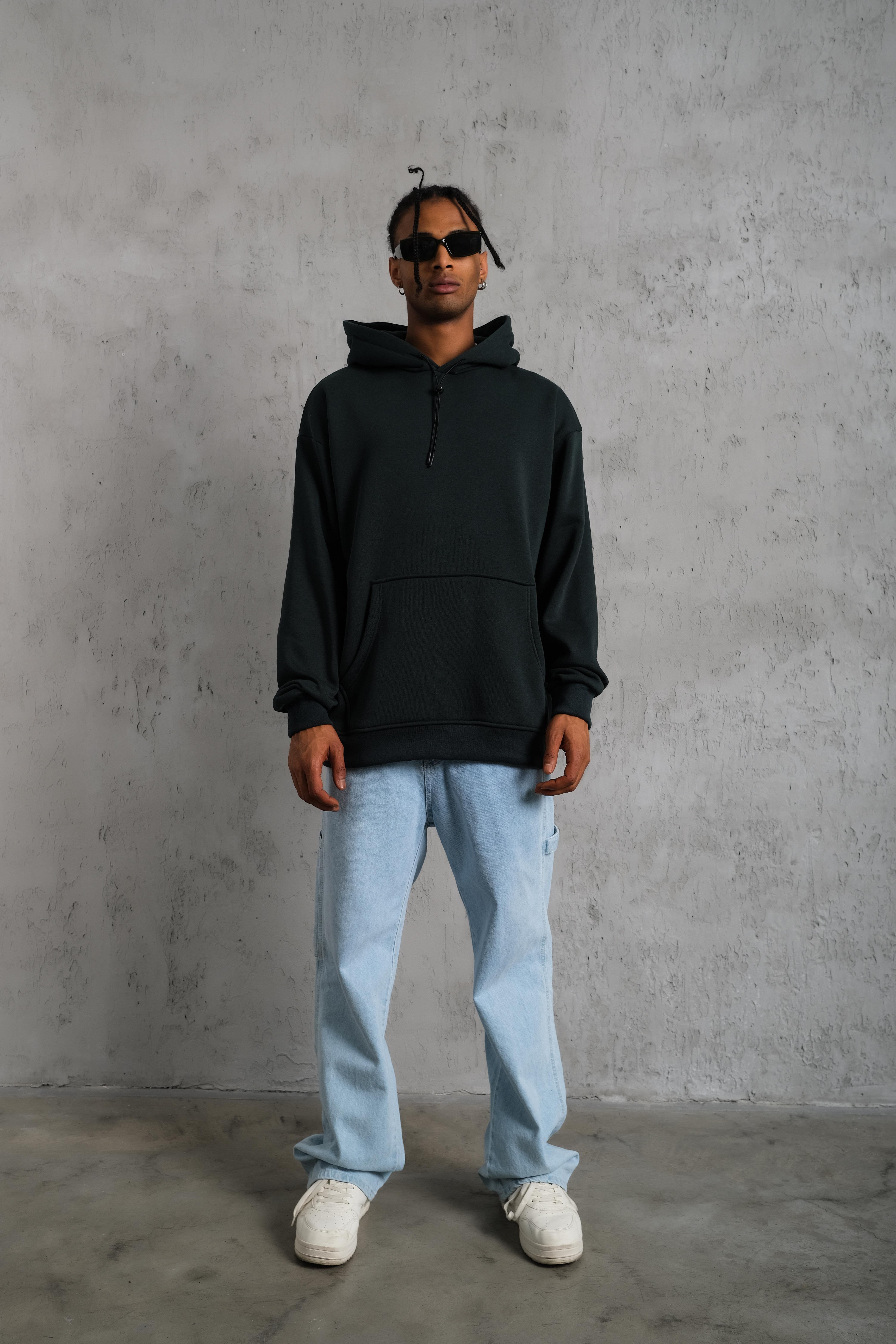 Oversize Kapüşonlu Sweatshirt Siyah