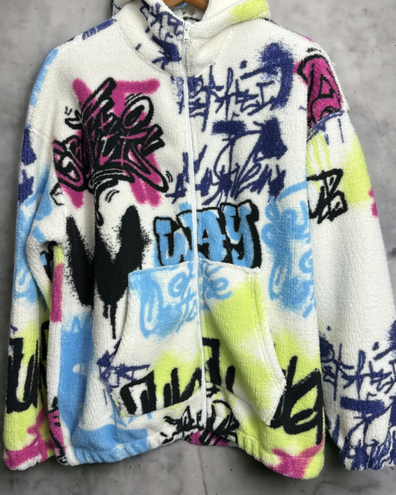 Renkli Fermuarlı Sweatshirt Beyaz