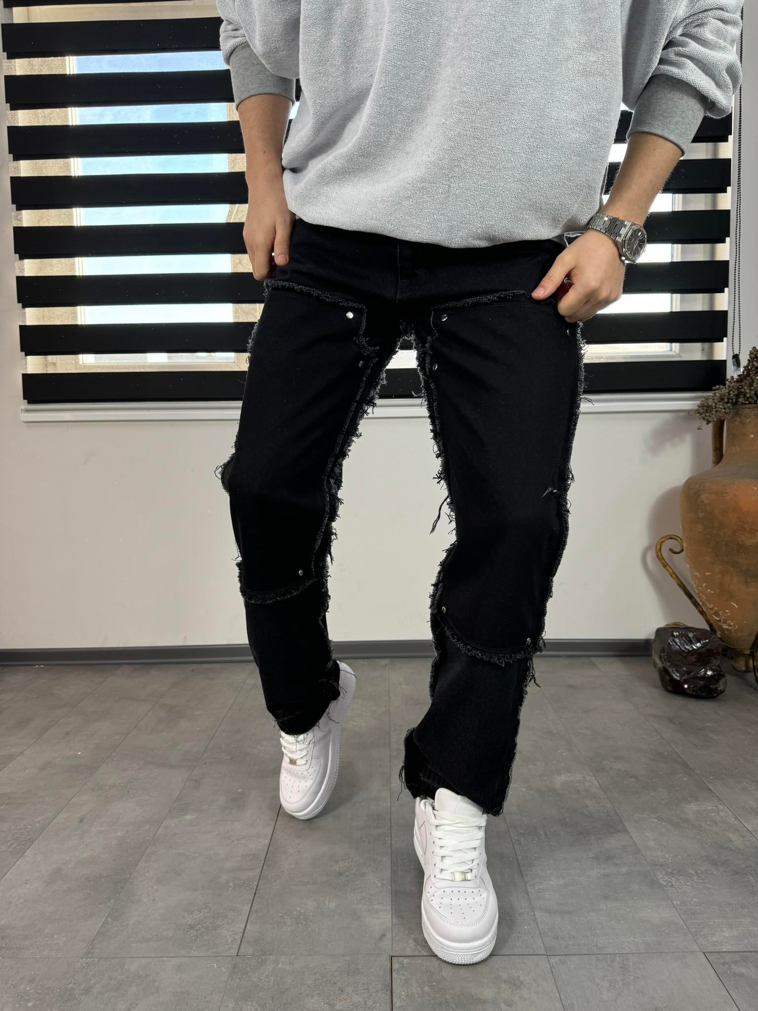 Siyah Desenli Baggy Pantolon