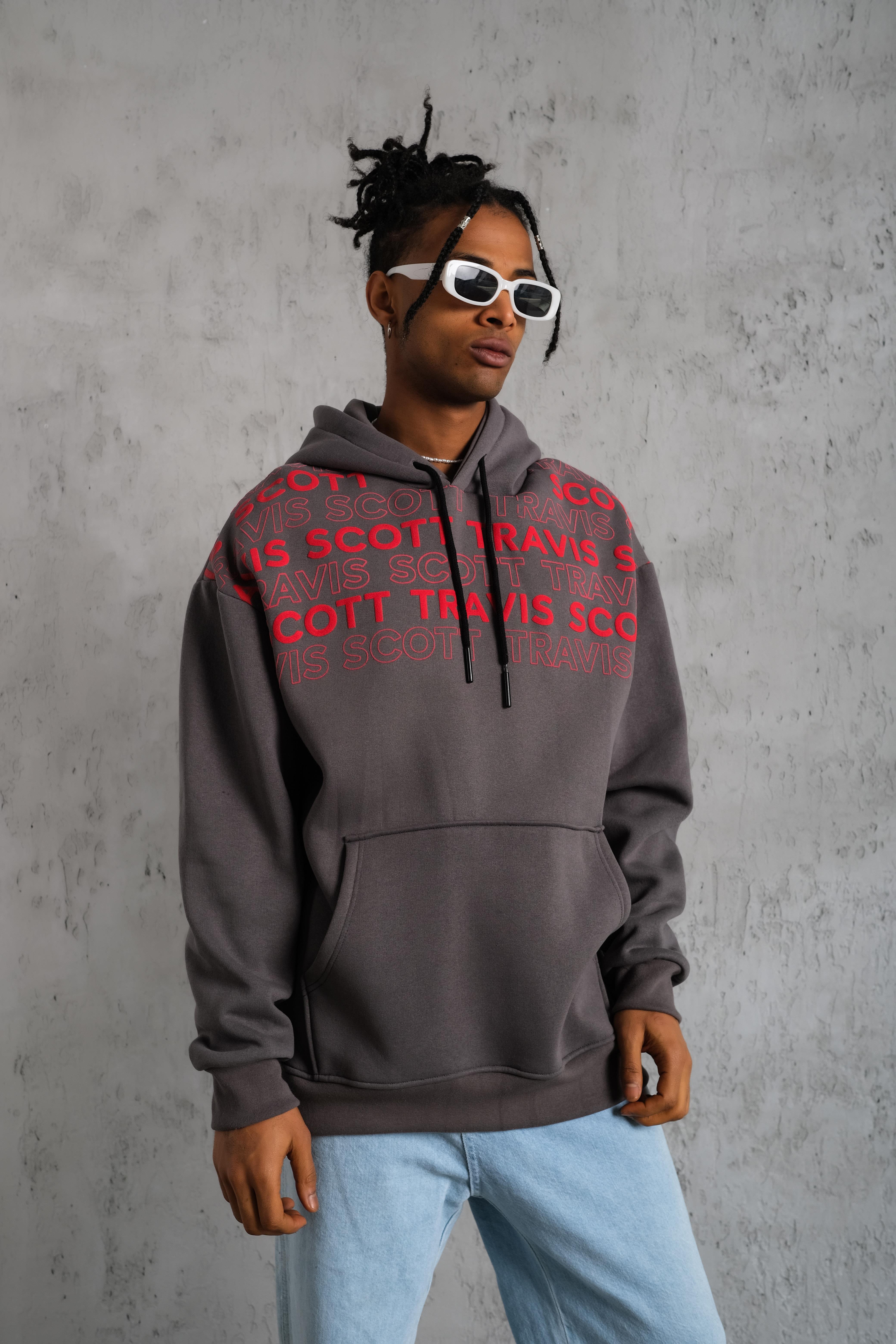 Travis Scott Desenli Sweatshirt Gri