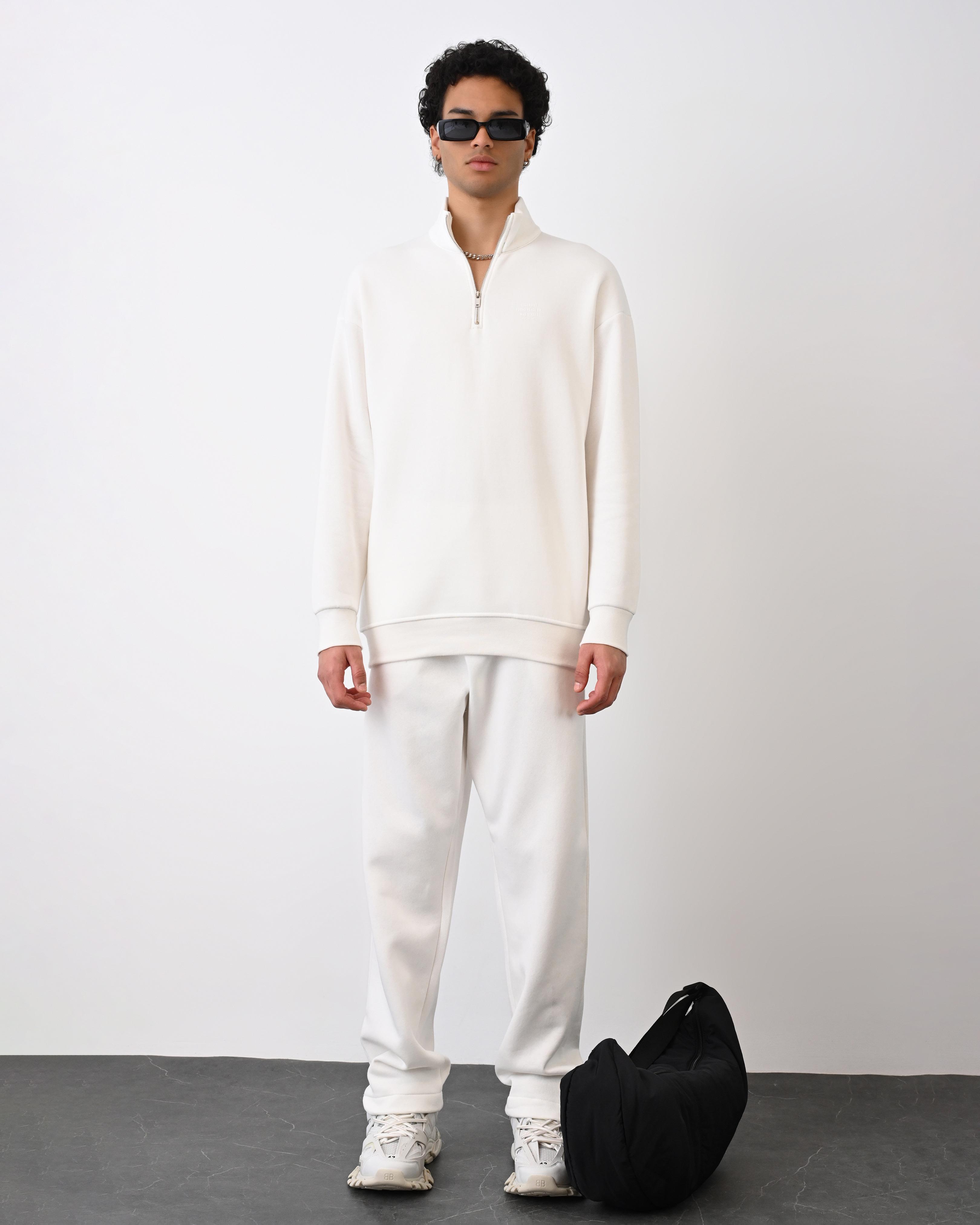 Yarım Fermuarlı Sweat Bej