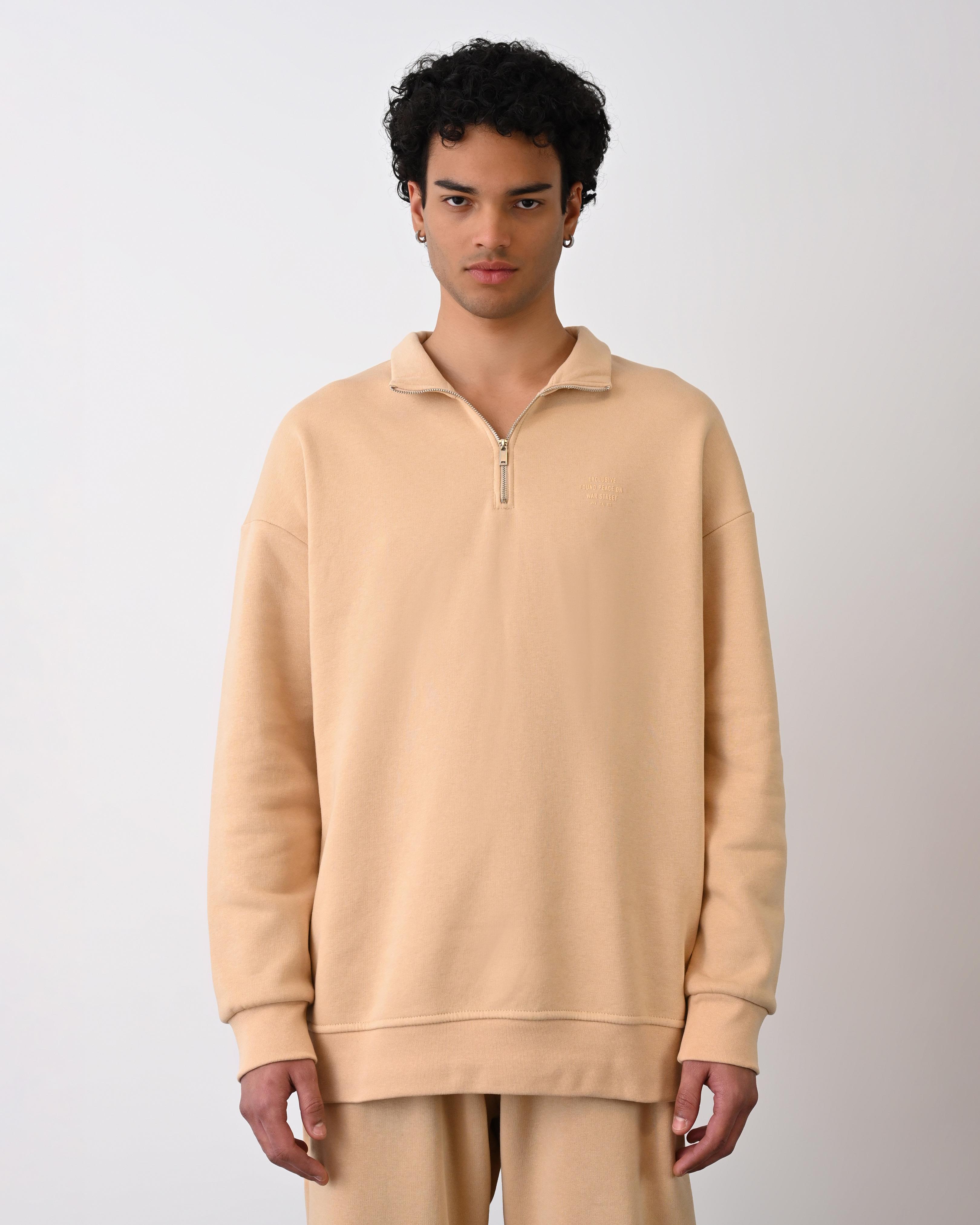 Yarım Fermuarlı Sweat Krem