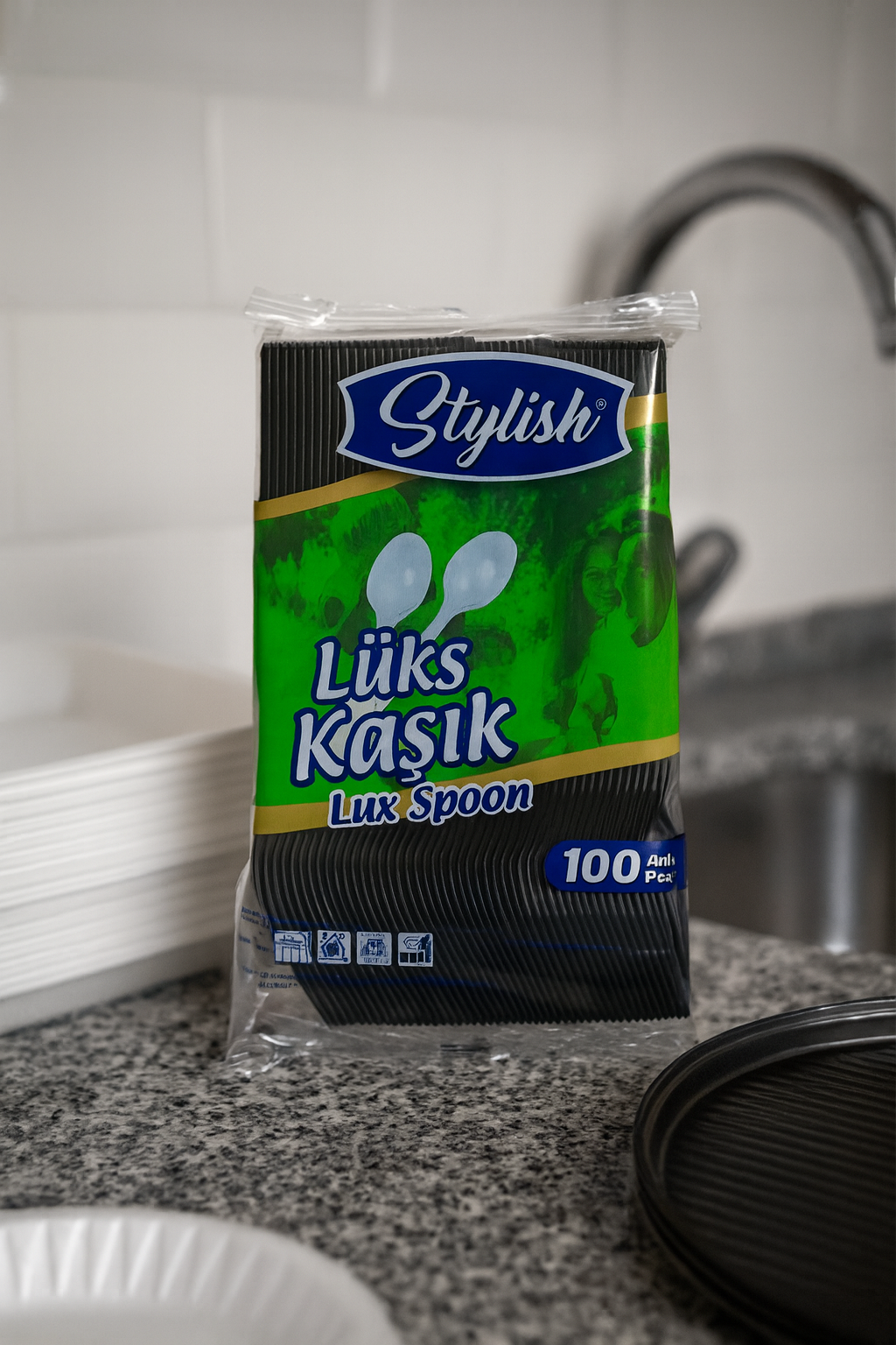 Stylish Lüx Kaşık Siyah 100lü