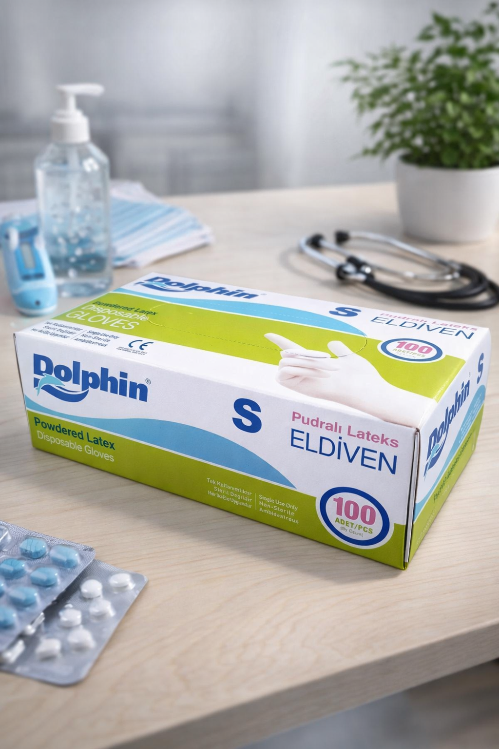 Dolphin Beyaz Pudralı Lateks Eldiven Small 100lü