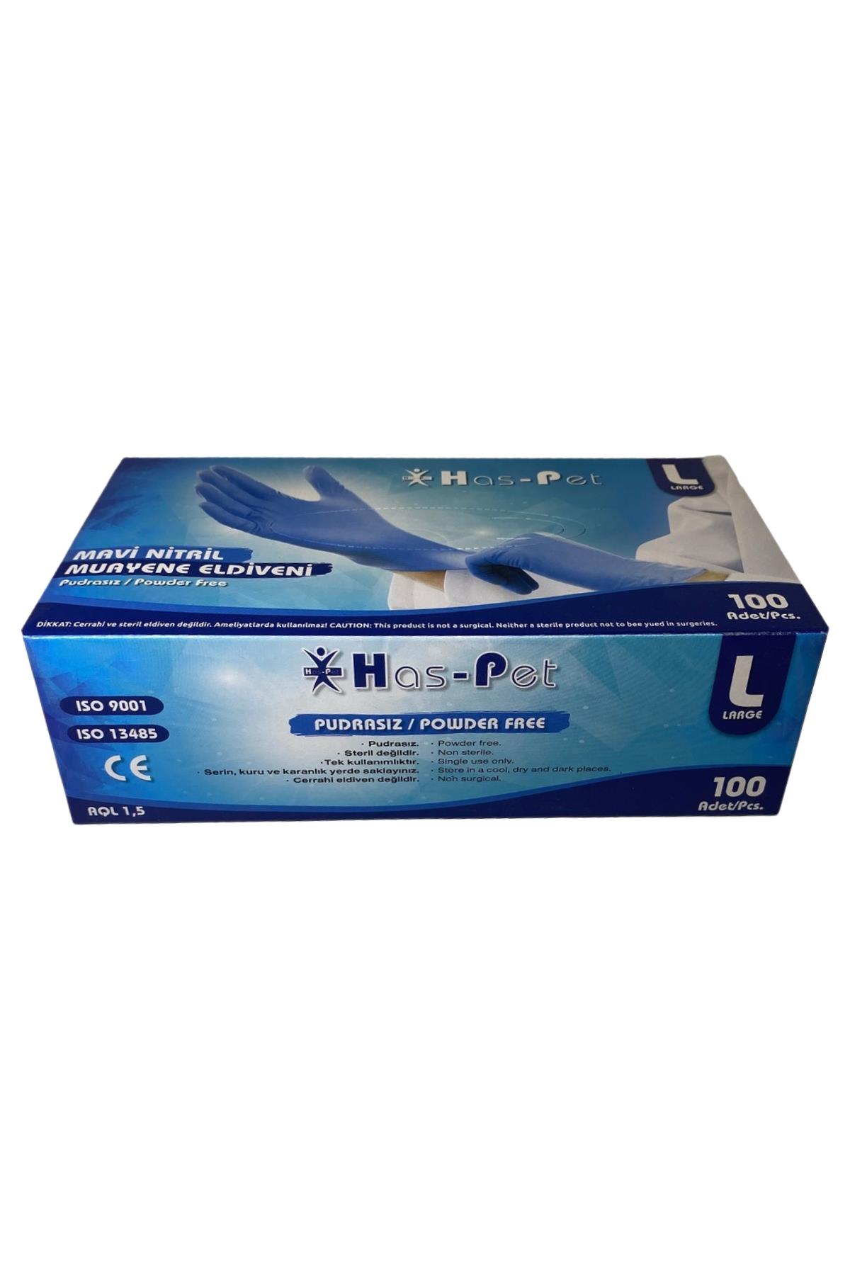 Haspet Mavi Nitril Eldiven Large 100lü