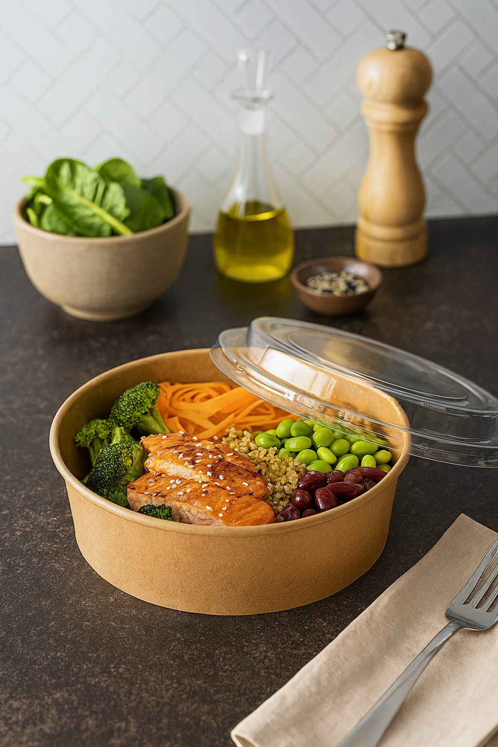 1100 cc Kraft Salata Kasesi Kapaklı 50li