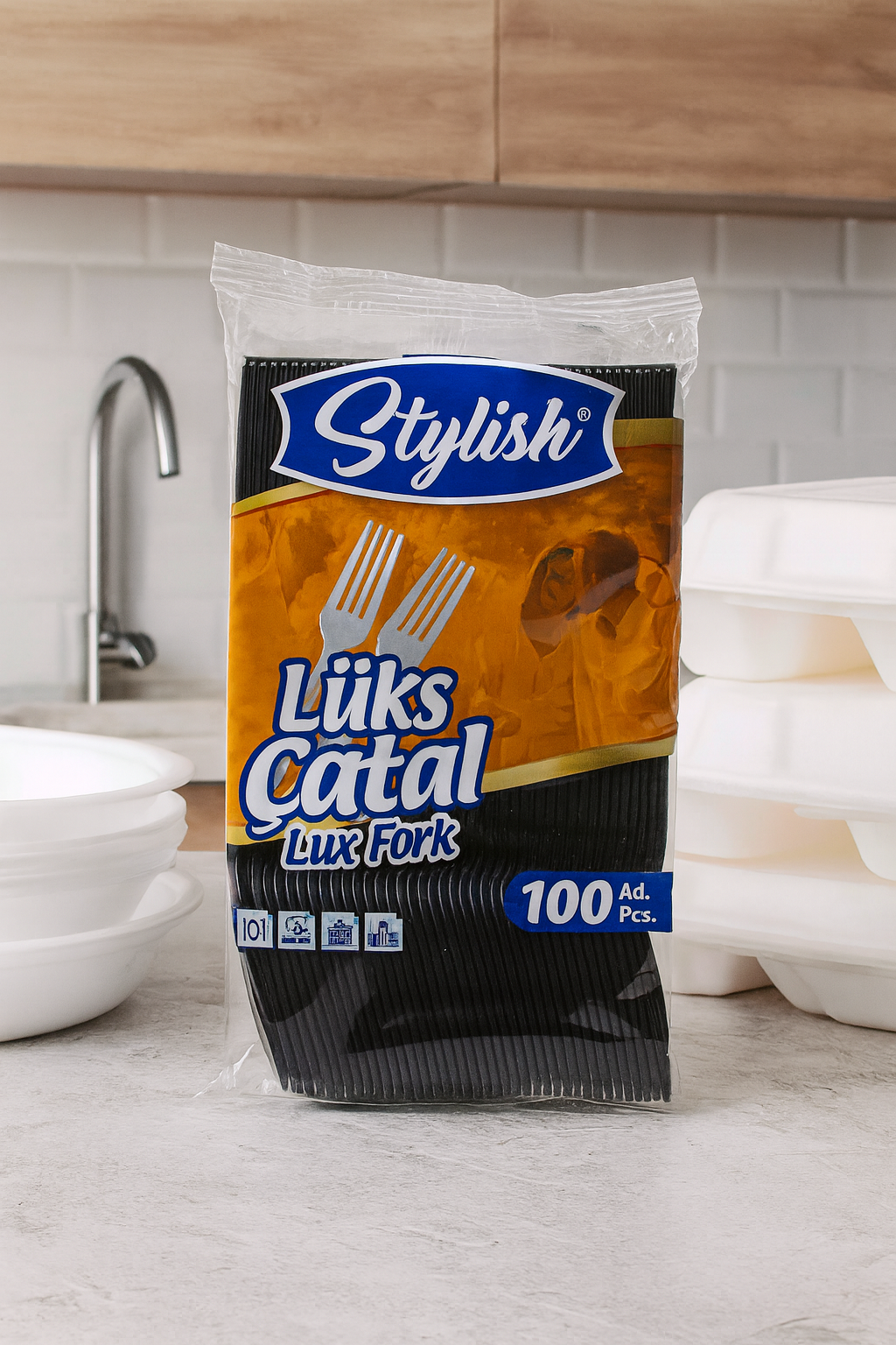 Stylish Lüx Çatal Siyah 100lü