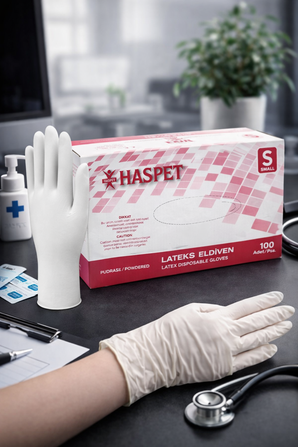 Haspet Beyaz Pudralı Lateks Eldiven Small 100