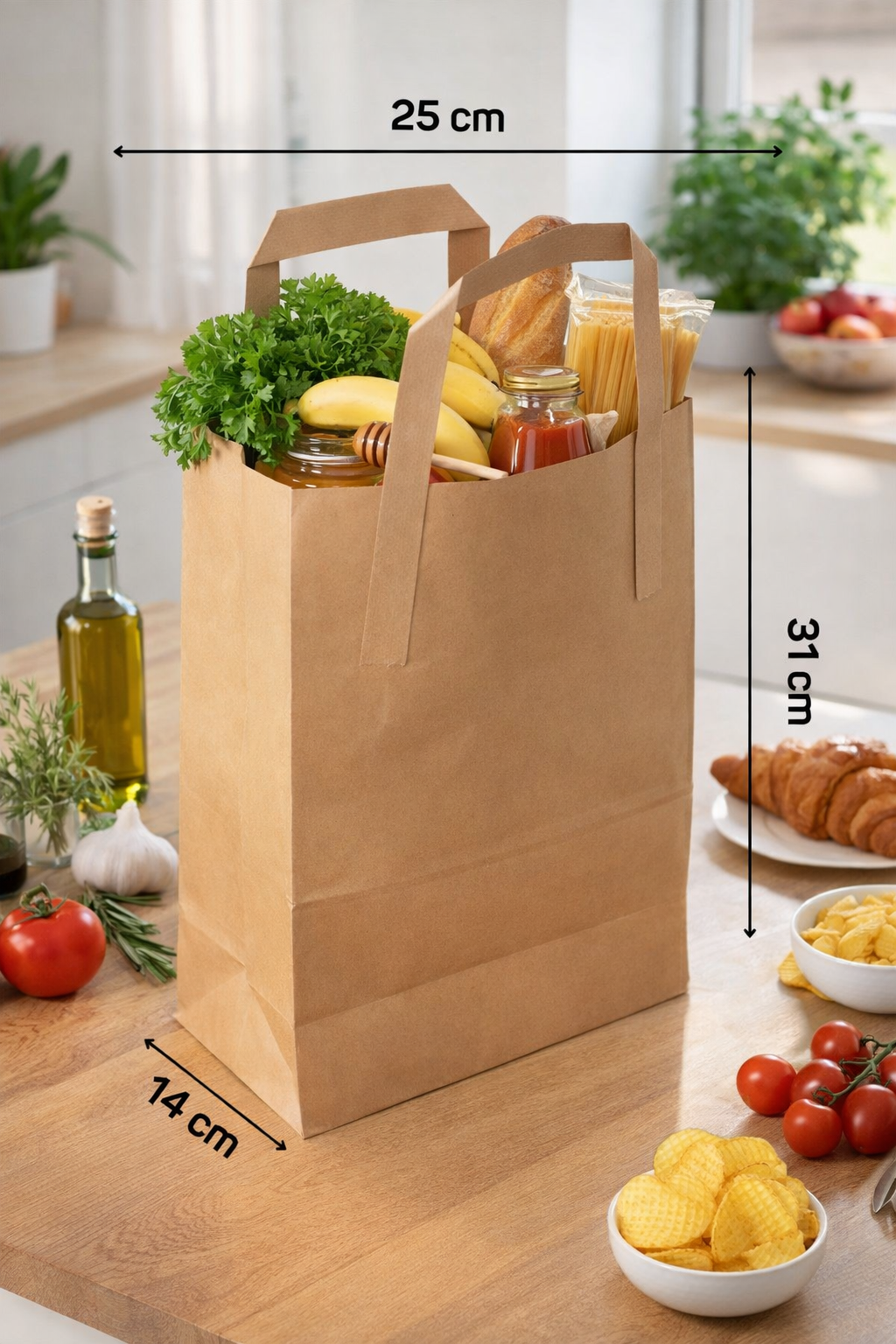 25x14x31 cm Düz Dıştan Saplı Kraft Çanta 200lü