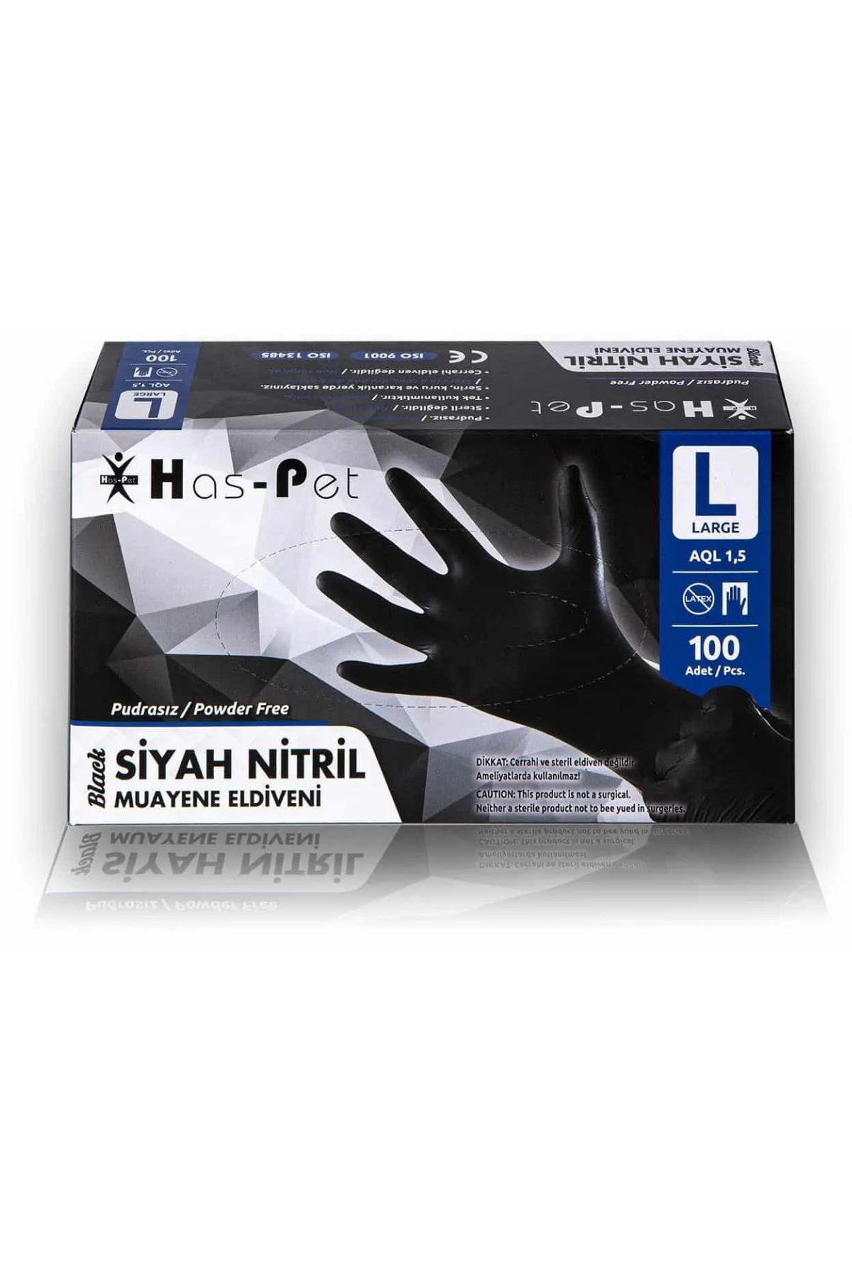 Haspet Siyah Nitril Eldiven Large 100lü
