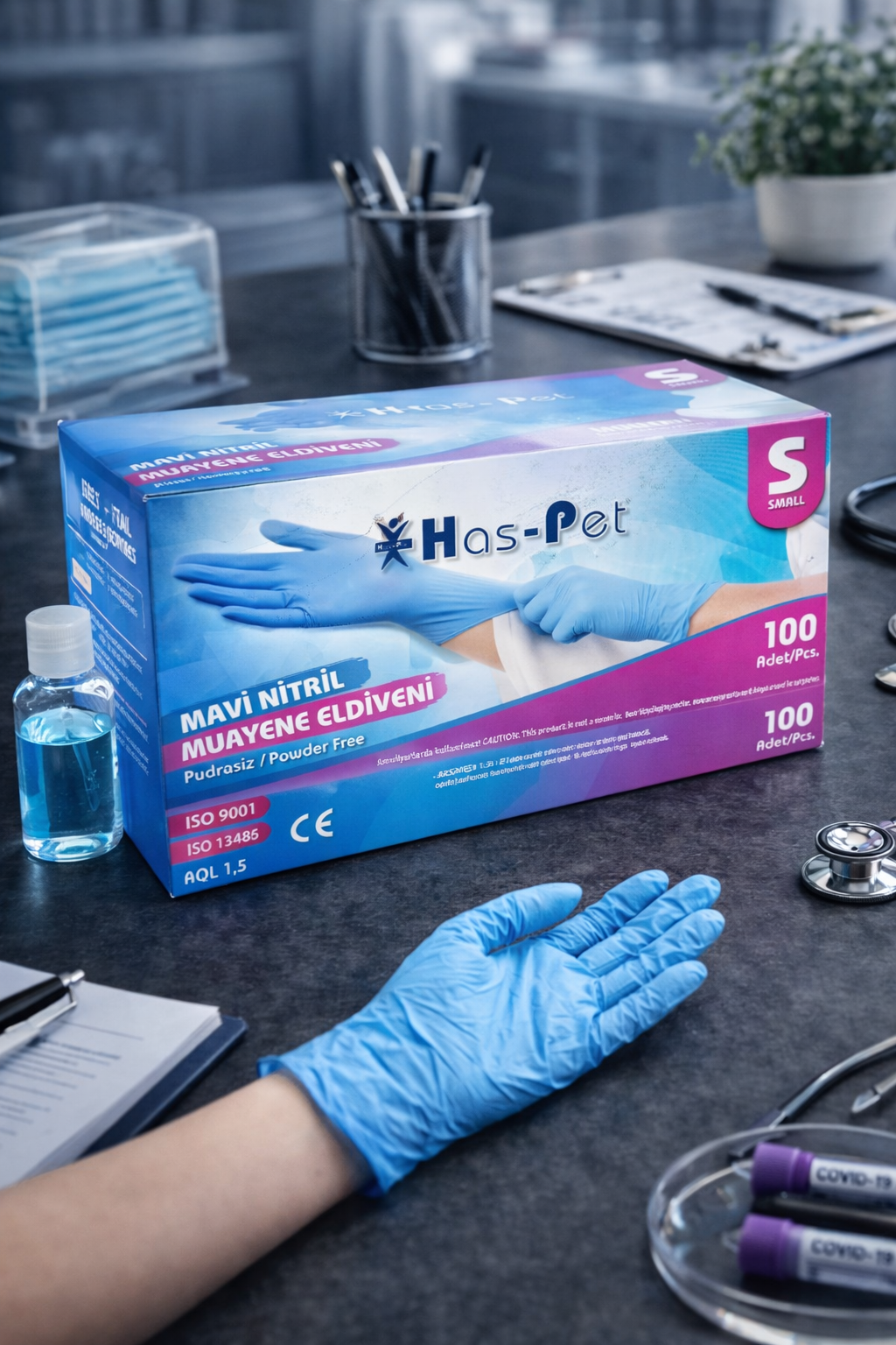 Haspet Mavi Nitril Eldiven Small 100lü